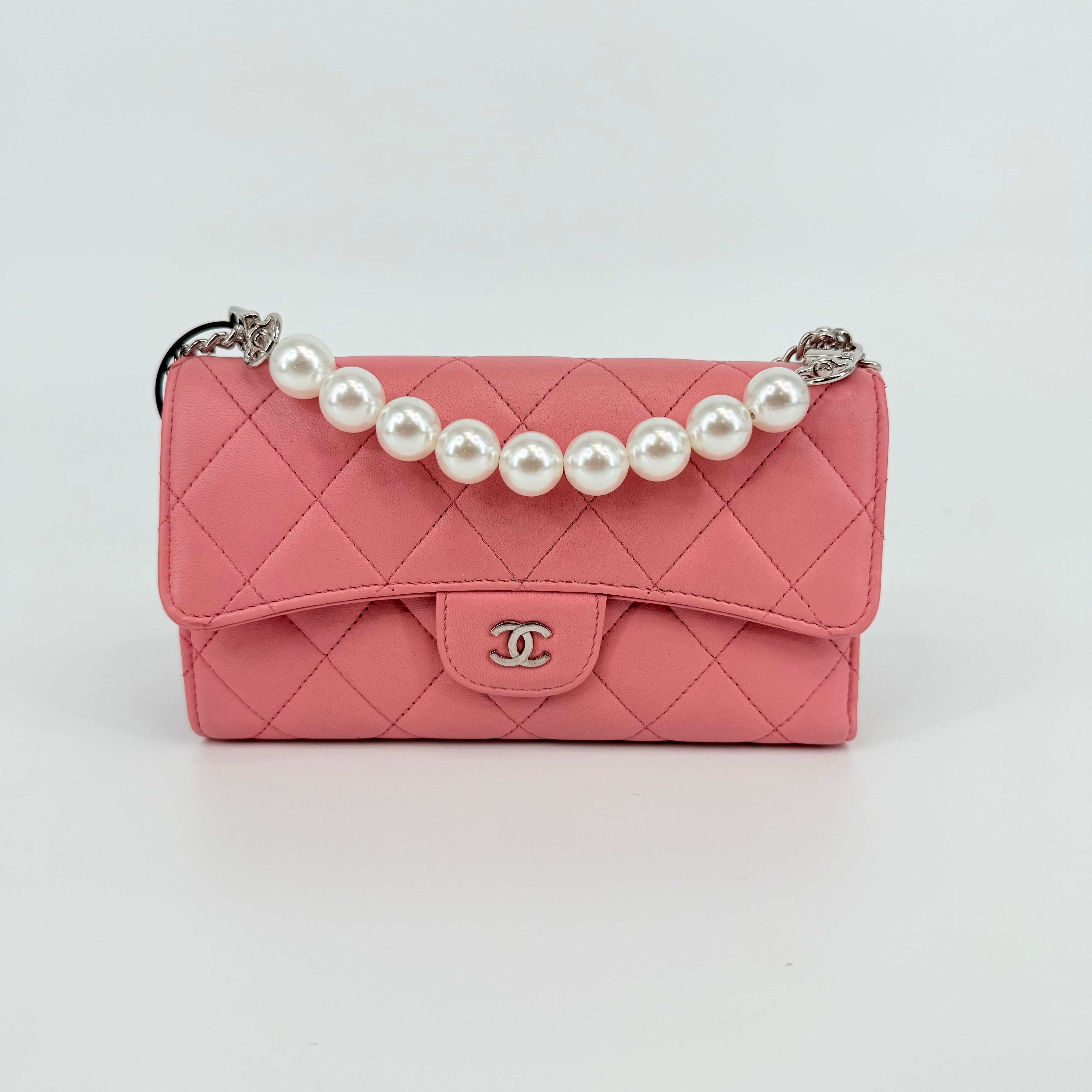 CHANEL CC Portafogli Clutch Wallet On Chain Pelle Rosa Pink