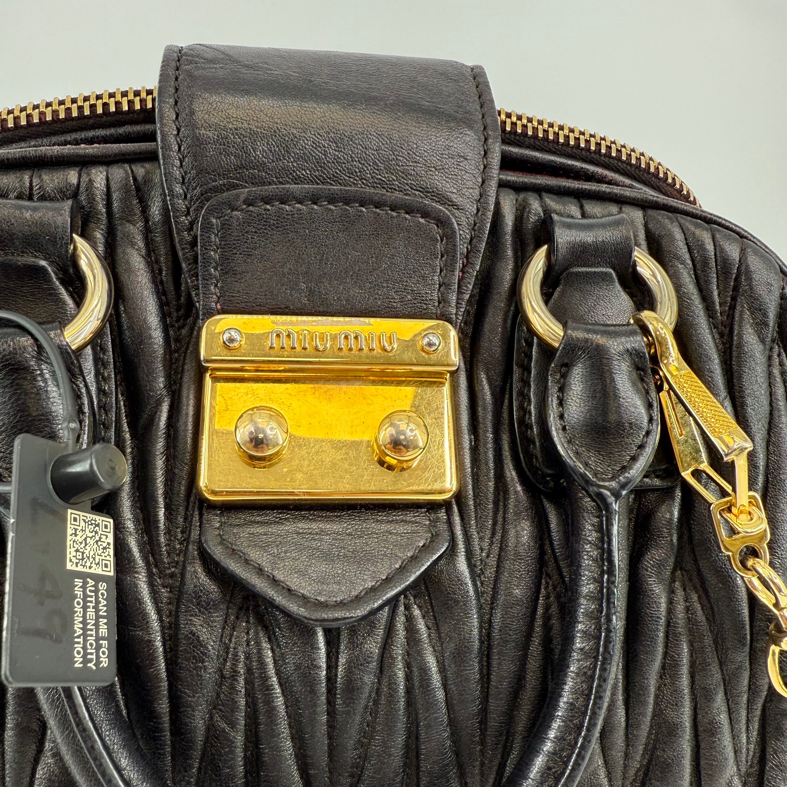 MIU MIU Black Matelassé Bowling Bag Handbag