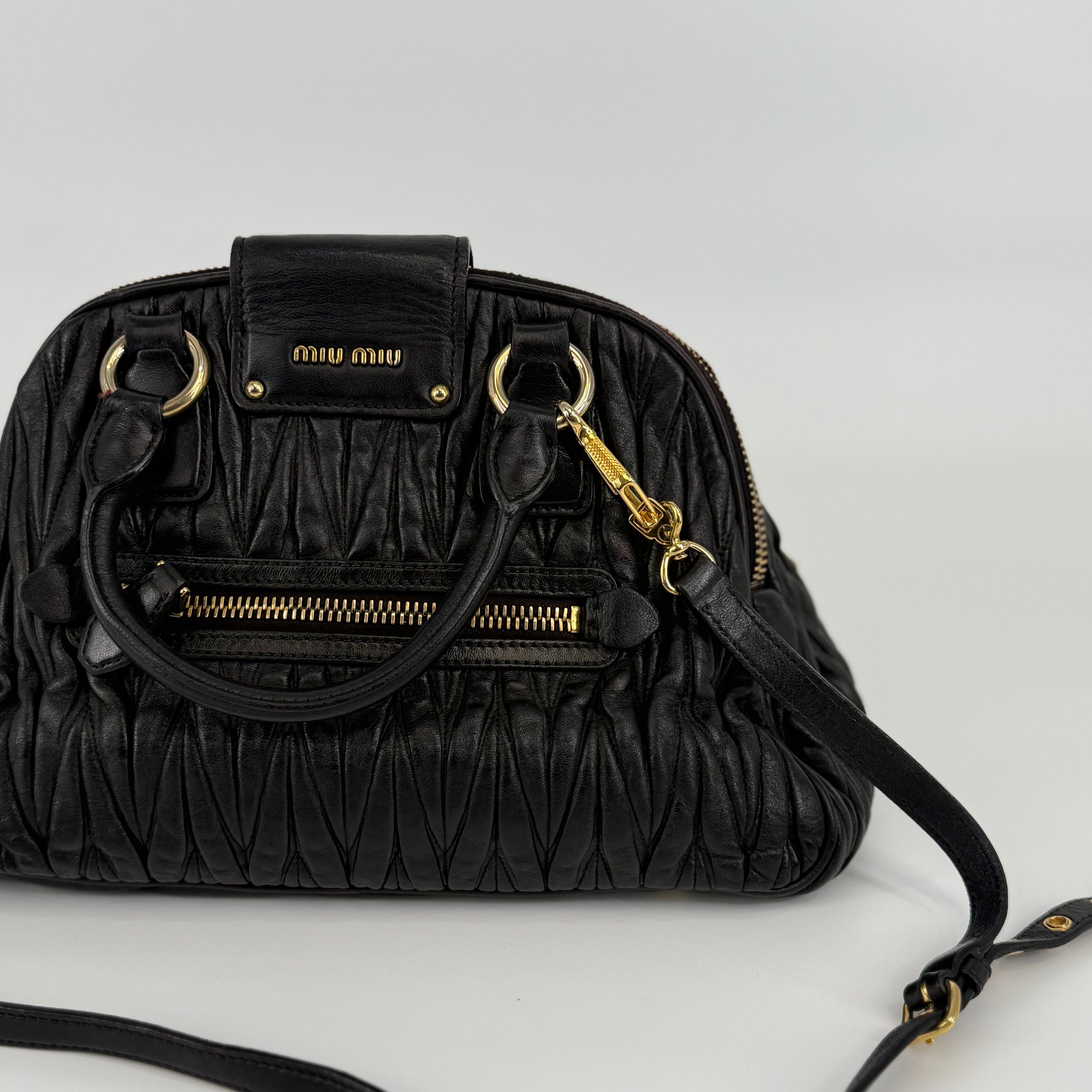 MIU MIU Black Matelassé Bowling Bag Handbag