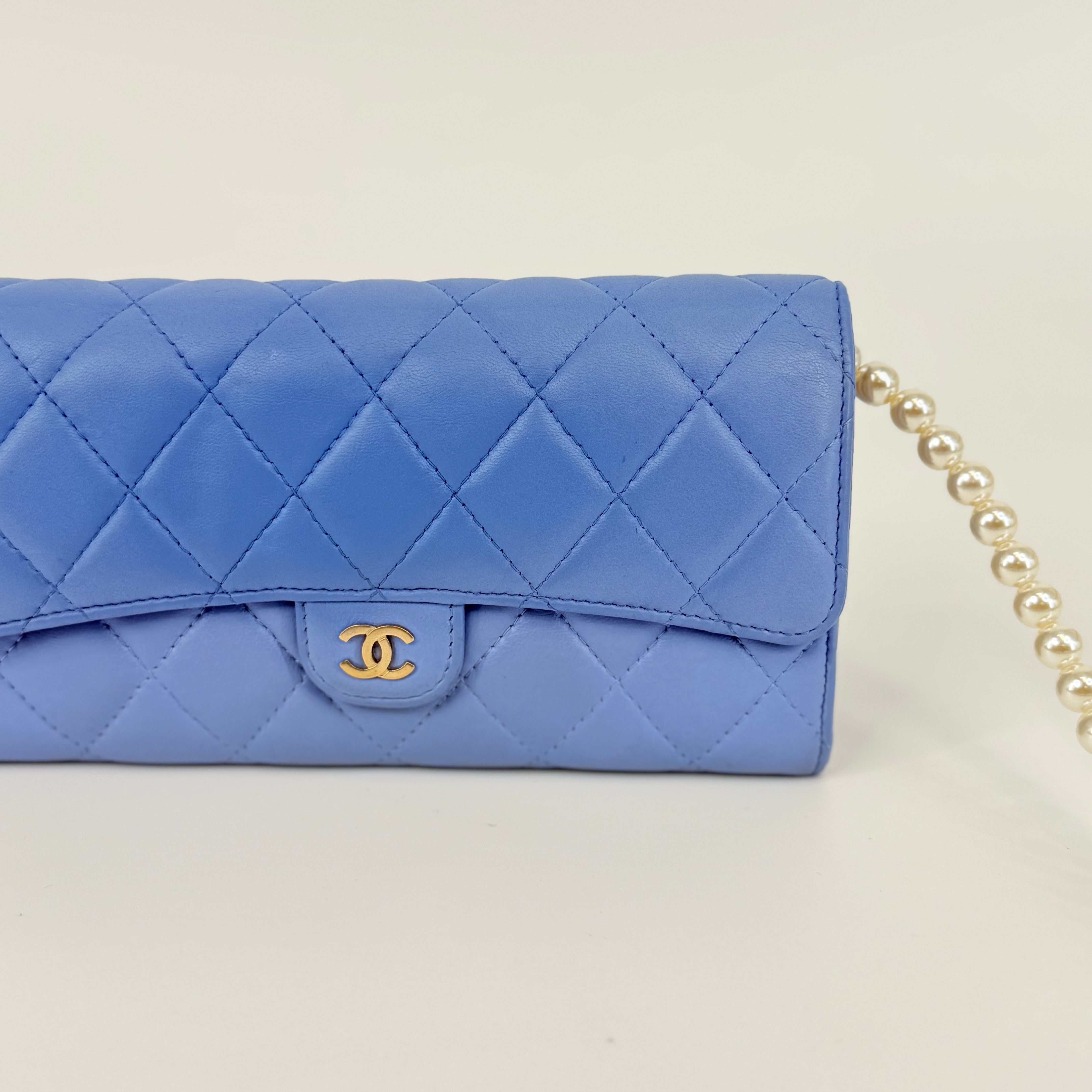 CHANEL CC Gusset Classic Flap Wallet On Chain Baby Blue