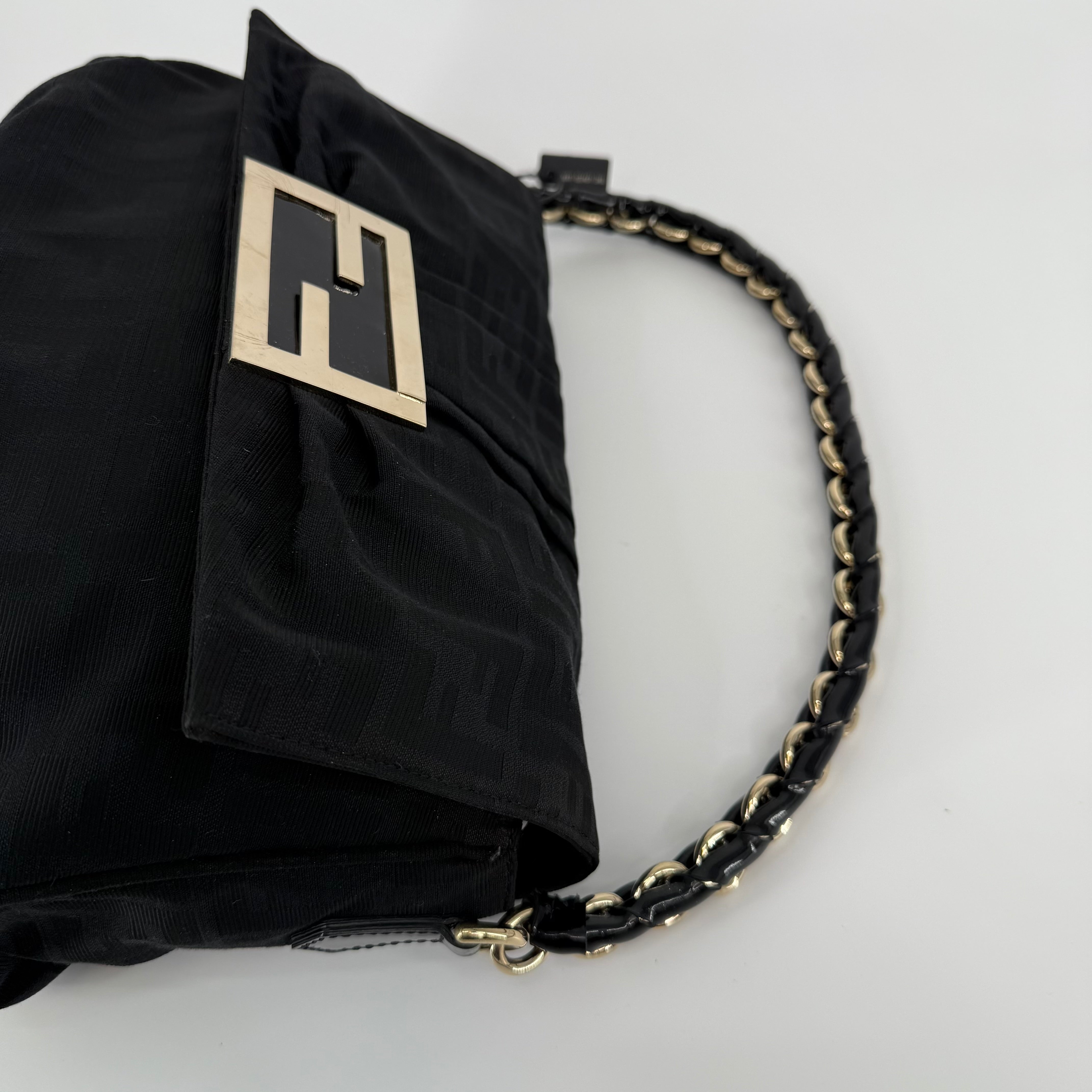 FENDI Black Zucca Mia Flap Handbag