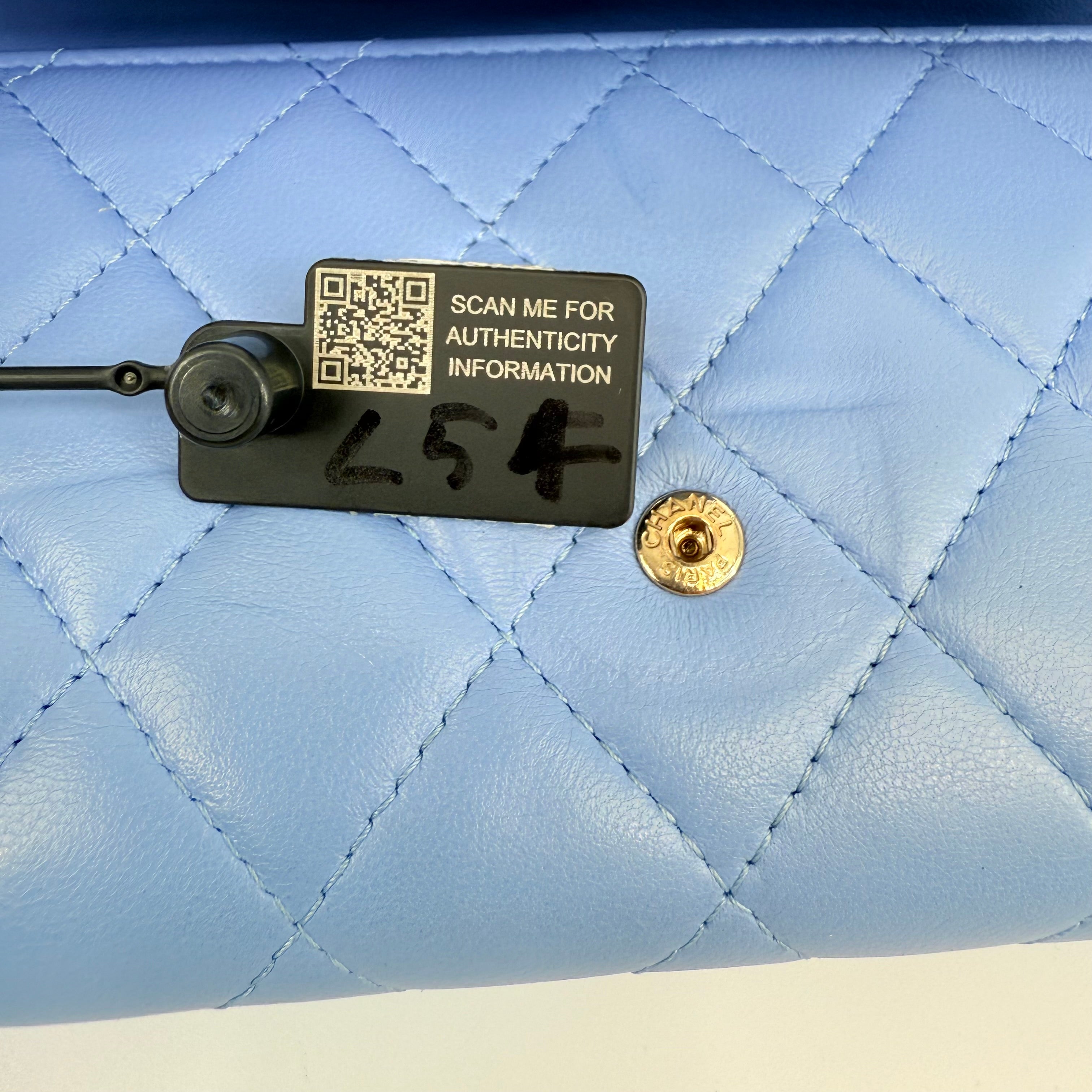 CHANEL CC Gusset Classic Flap Wallet On Chain Baby Blue