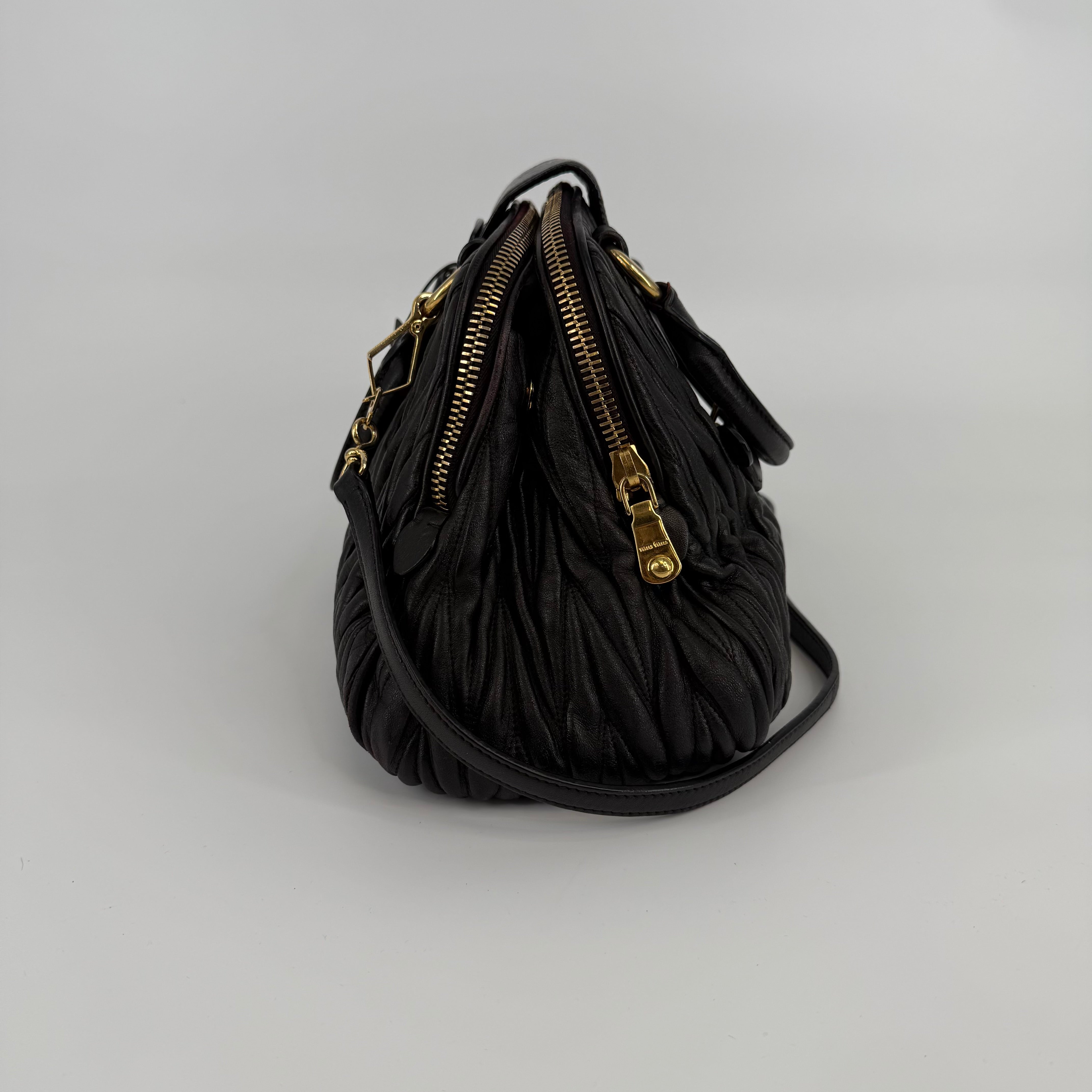 MIU MIU Black Matelassé Bowling Bag Handbag