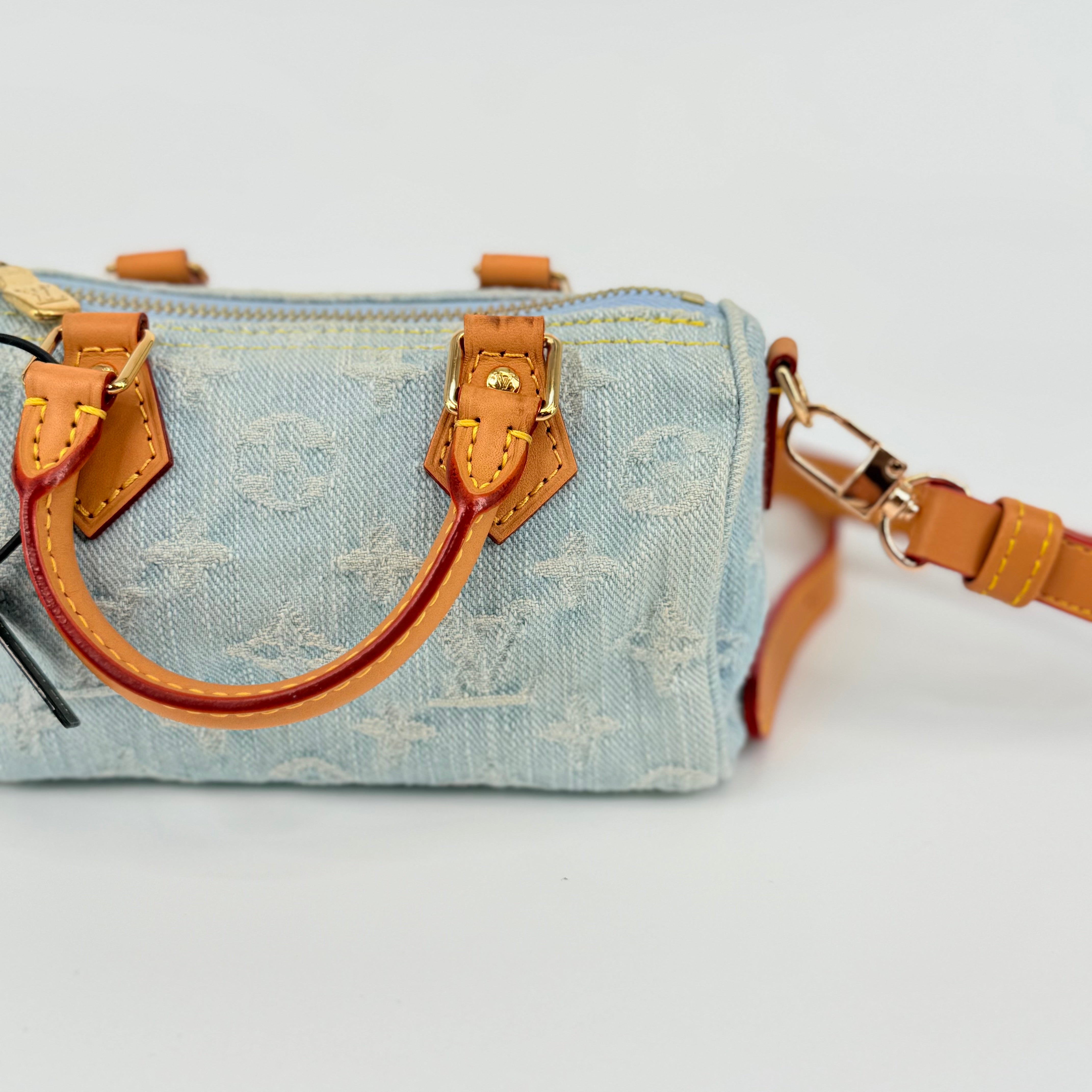 Louis Vuitton Denim Sky Blue Nano Speedy 16 With Strap