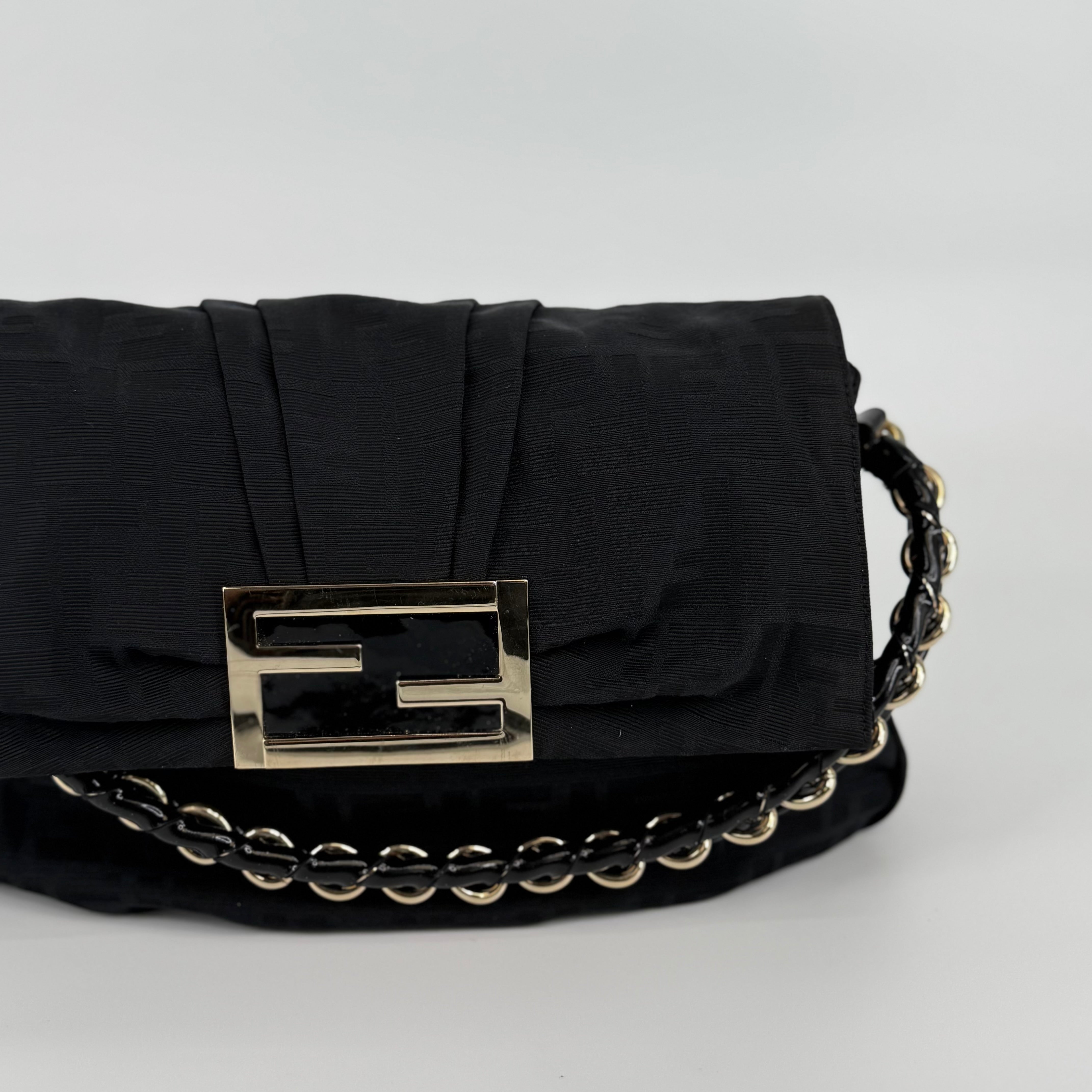 FENDI Black Zucca Mia Flap Handbag