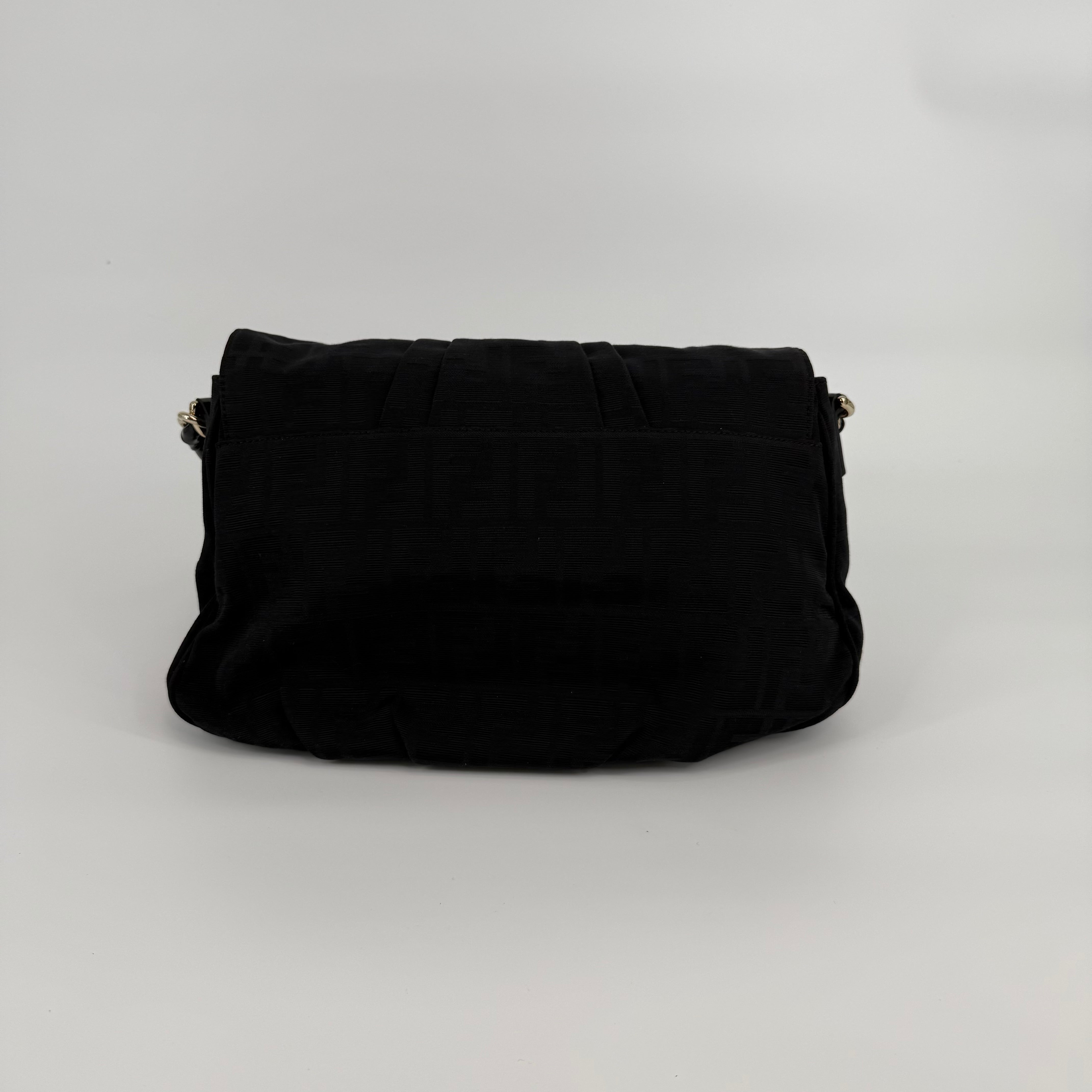 FENDI Black Zucca Mia Flap Handbag