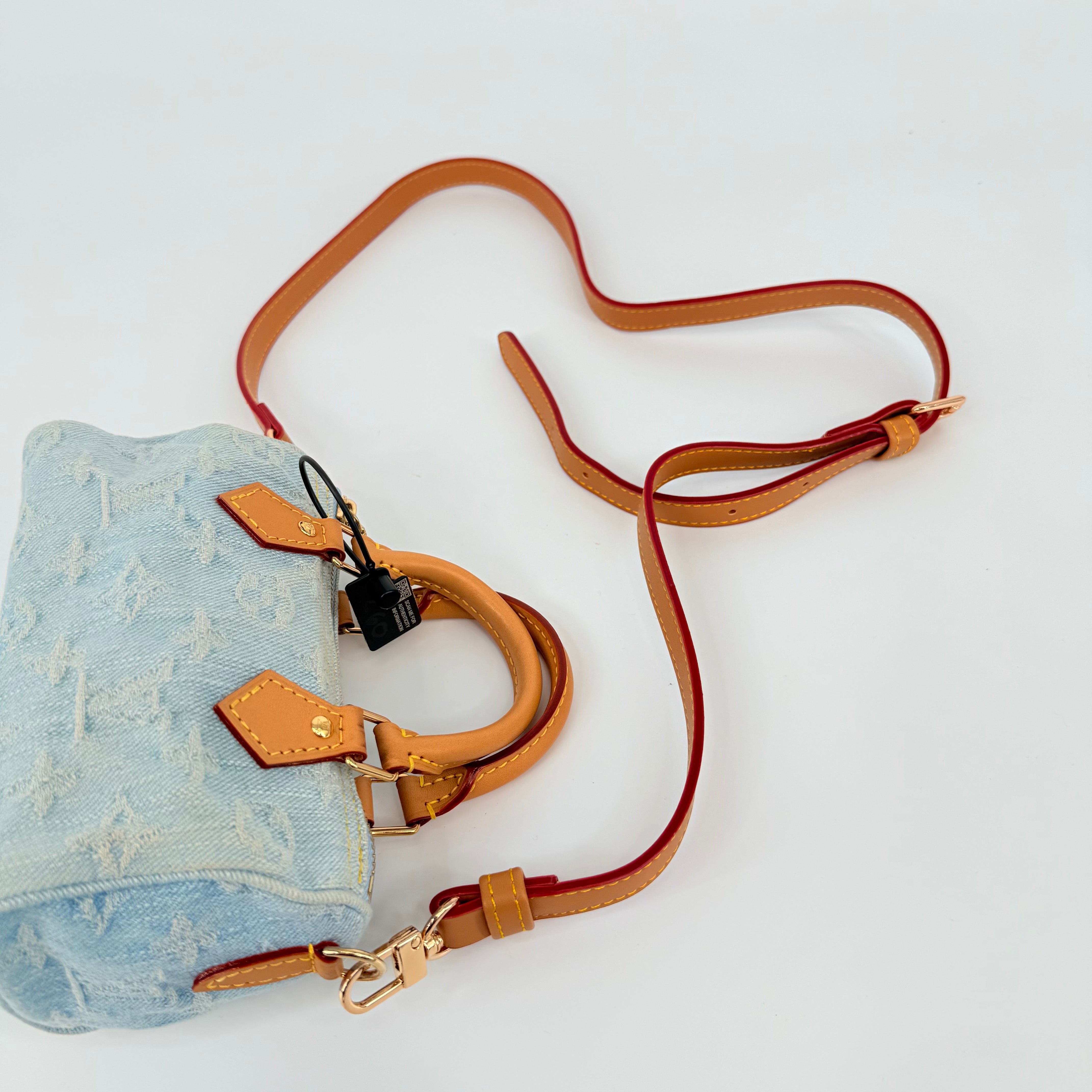 Louis Vuitton Denim Sky Blue Nano Speedy 16 With Strap