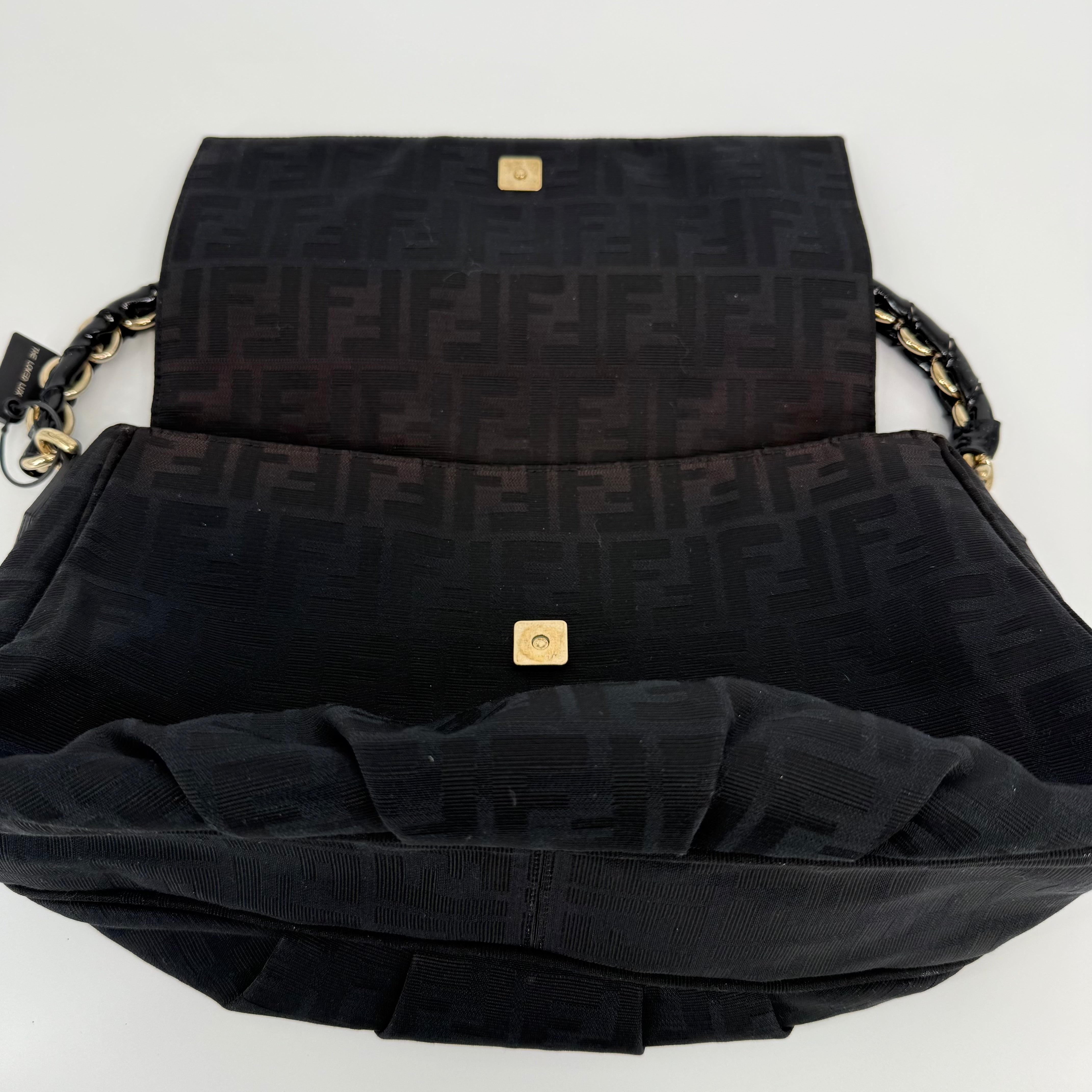 FENDI Black Zucca Mia Flap Handbag