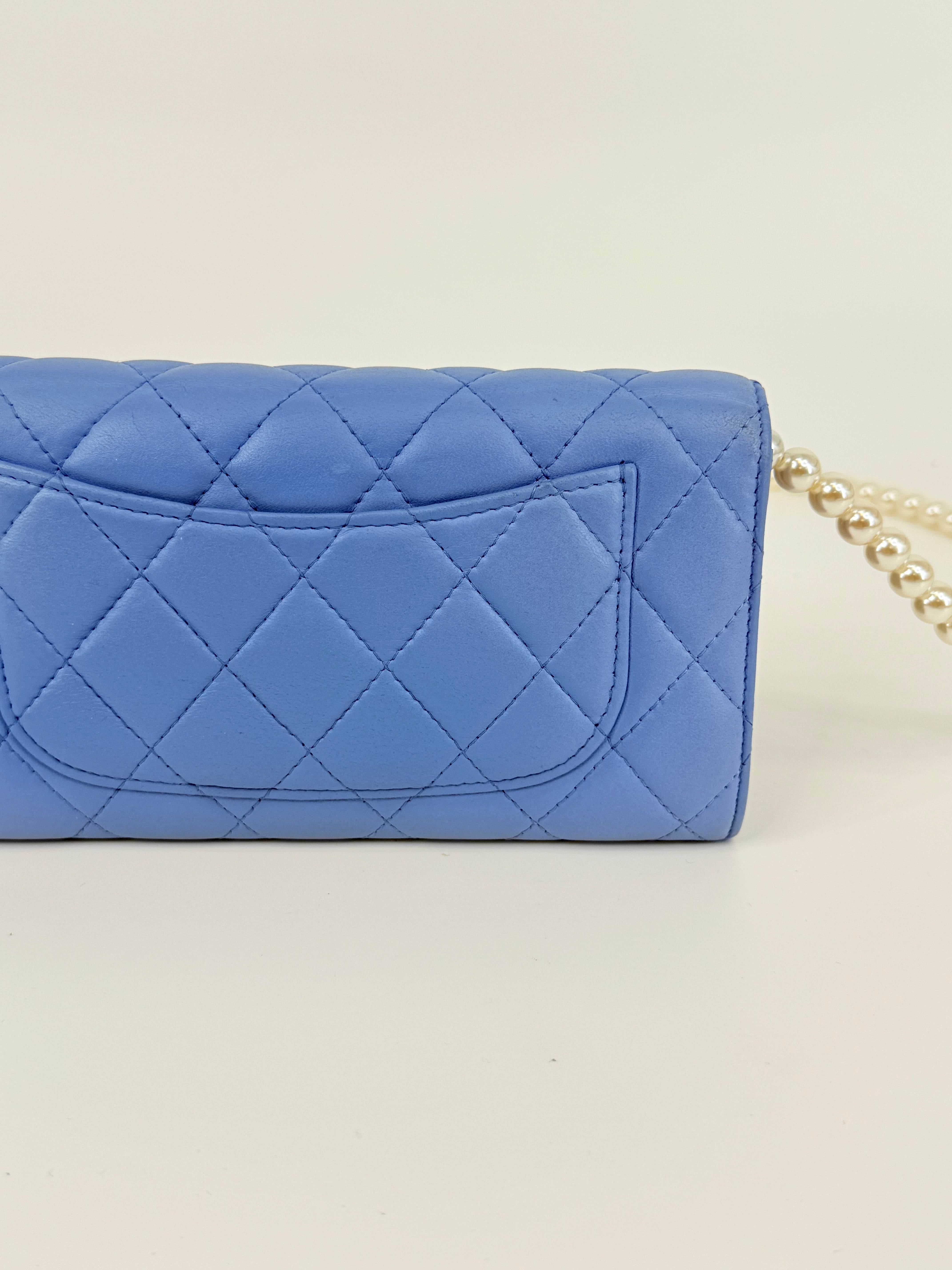 CHANEL CC Gusset Classic Flap Wallet On Chain Baby Blue