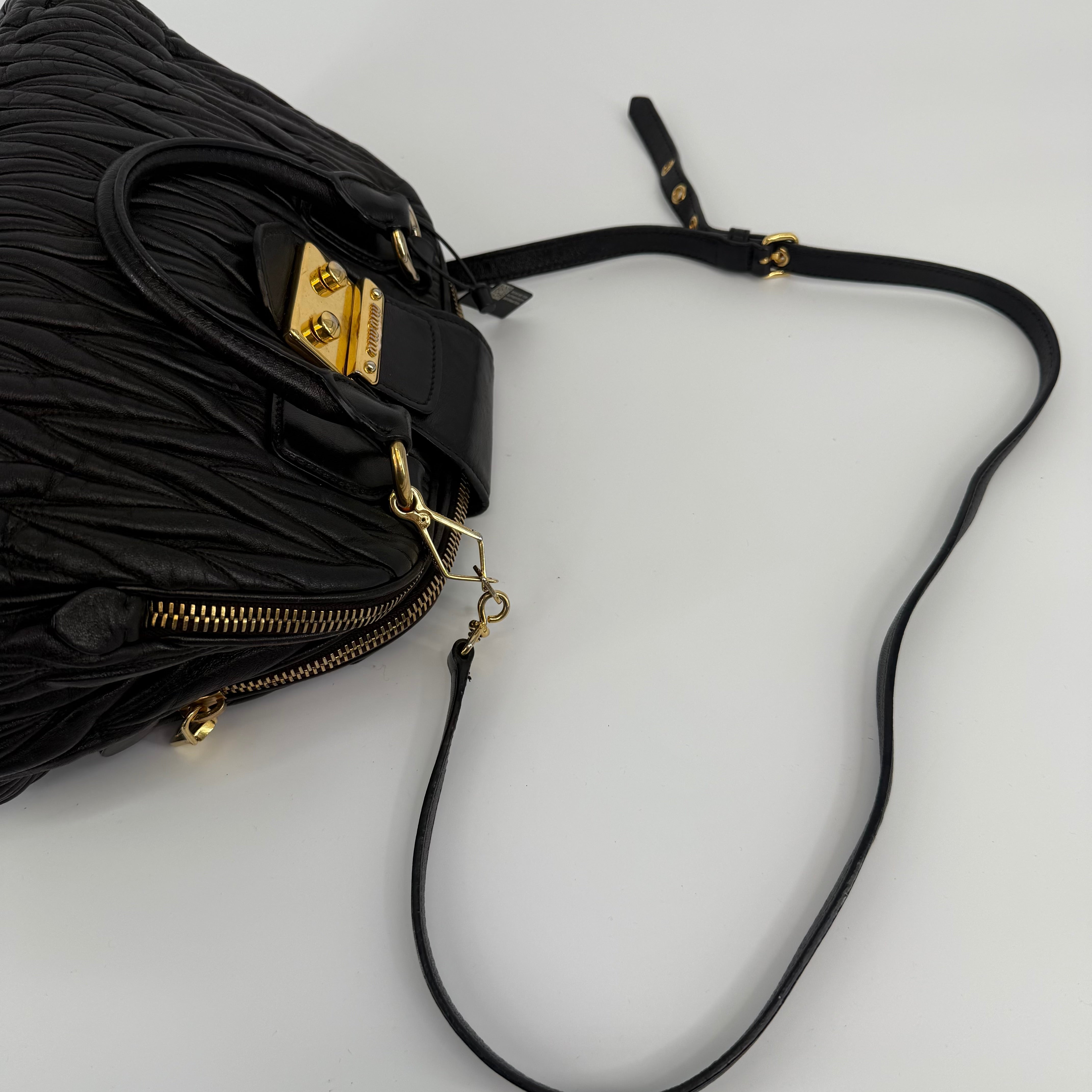 MIU MIU Black Matelassé Bowling Bag Handbag