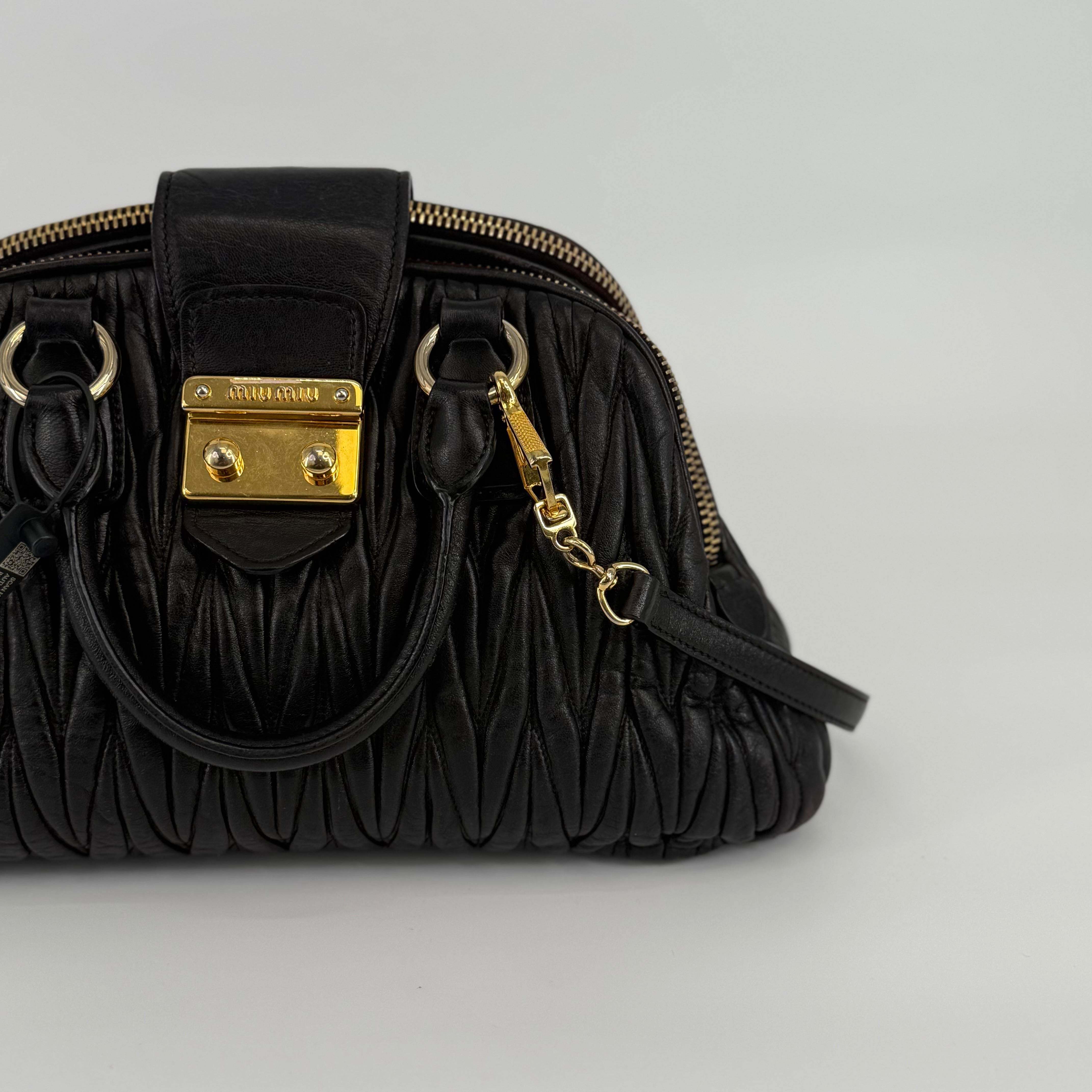 MIU MIU Black Matelassé Bowling Bag Handbag