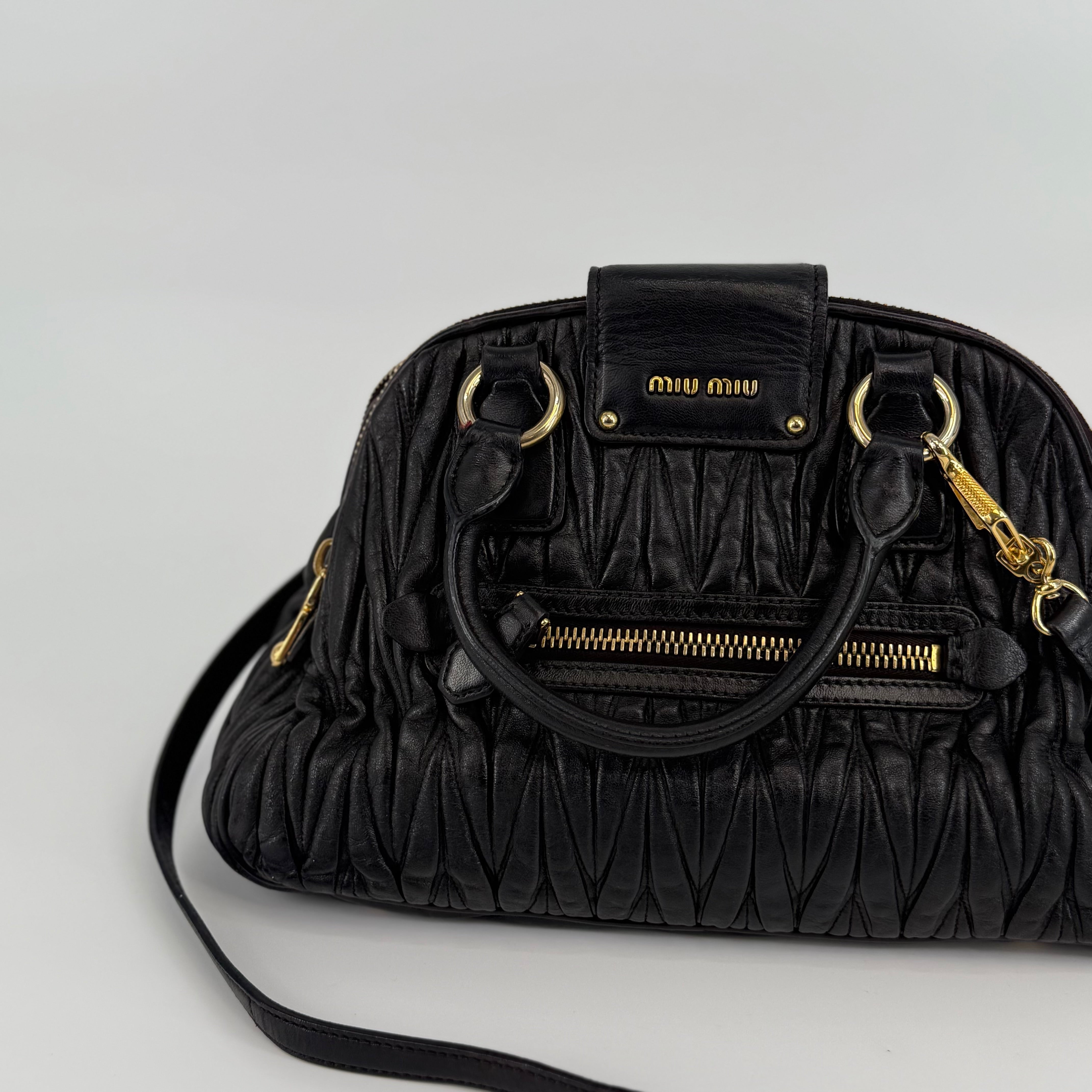 MIU MIU Black Matelassé Bowling Bag Handbag