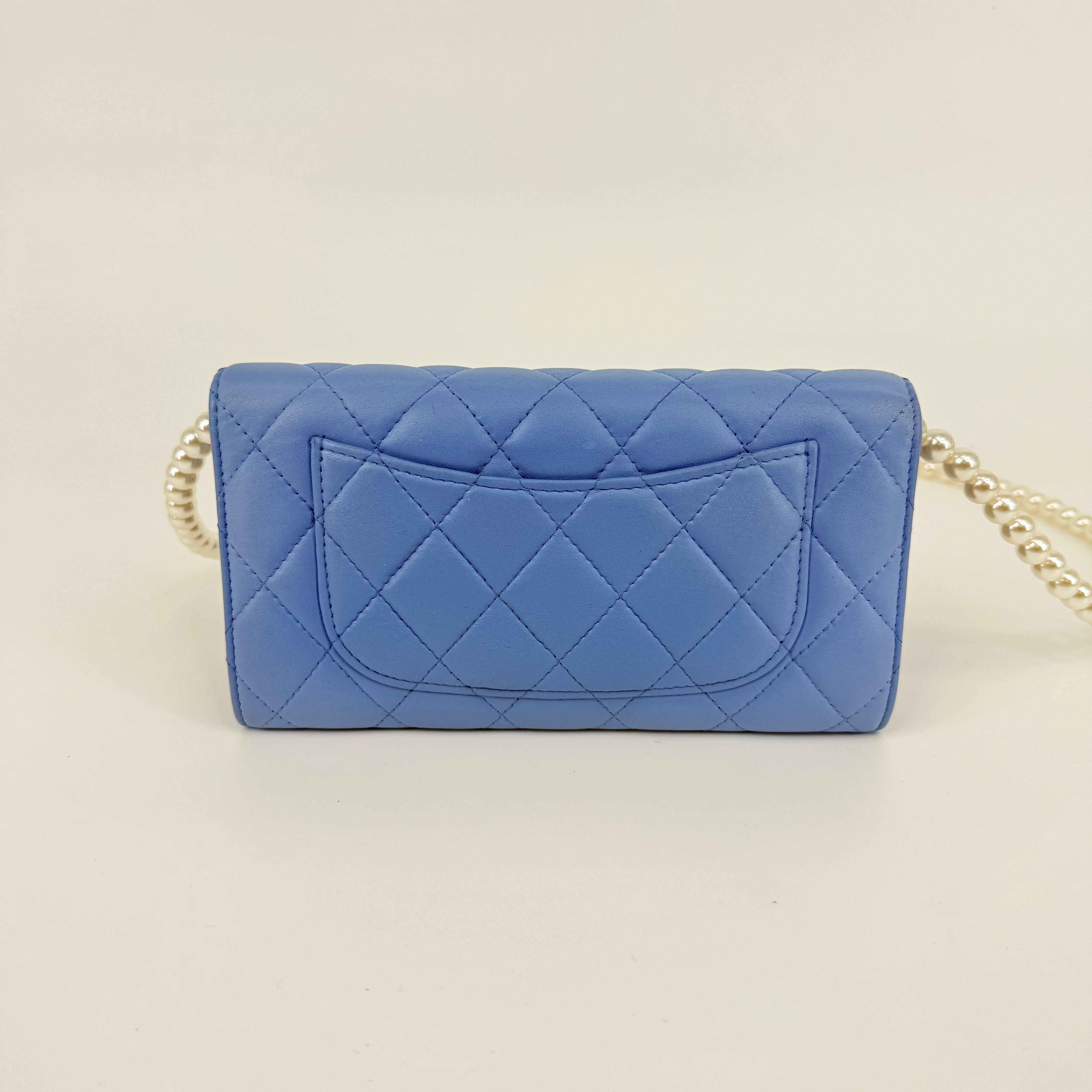 CHANEL CC Gusset Classic Flap Wallet On Chain Baby Blue