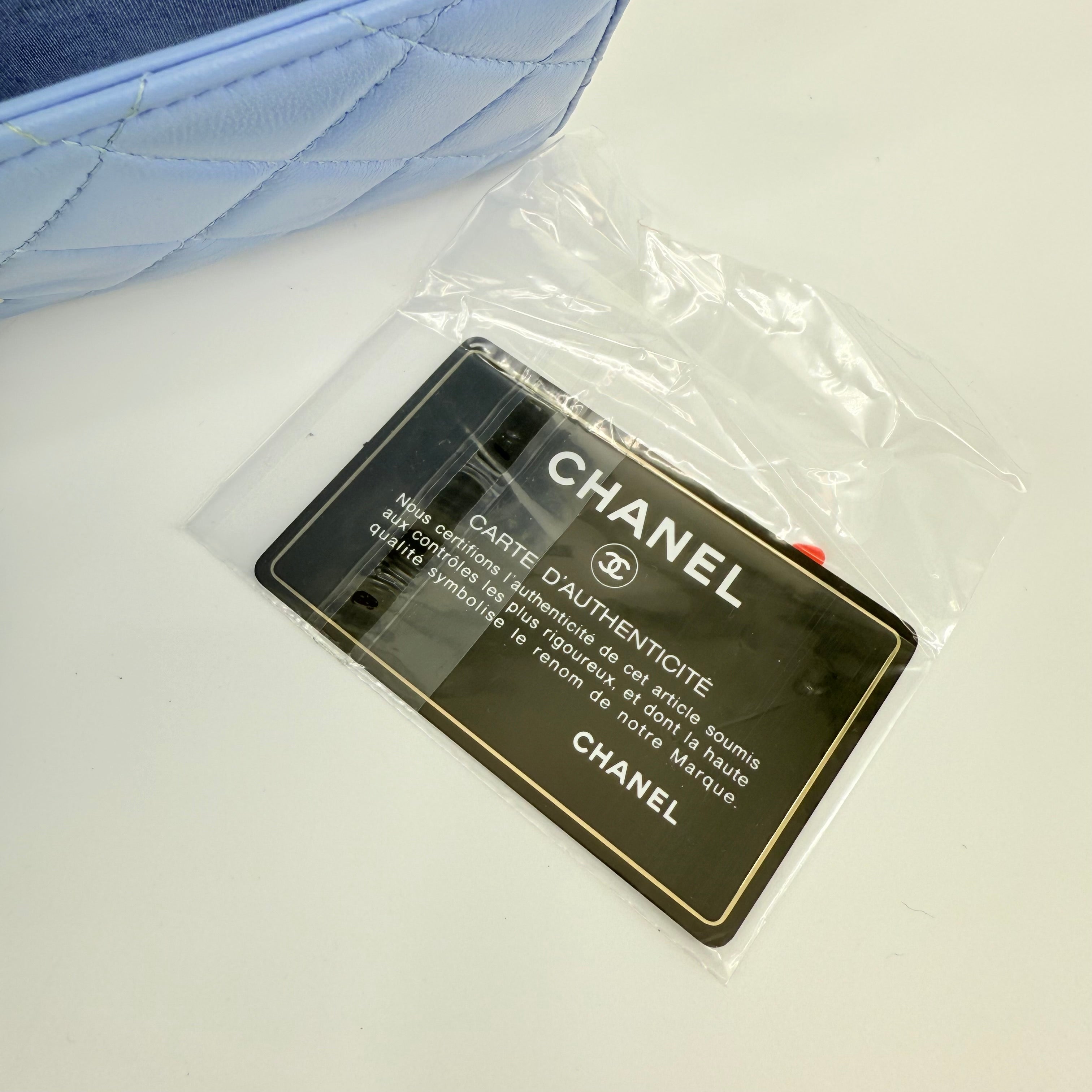 CHANEL CC Gusset Classic Flap Wallet On Chain Baby Blue