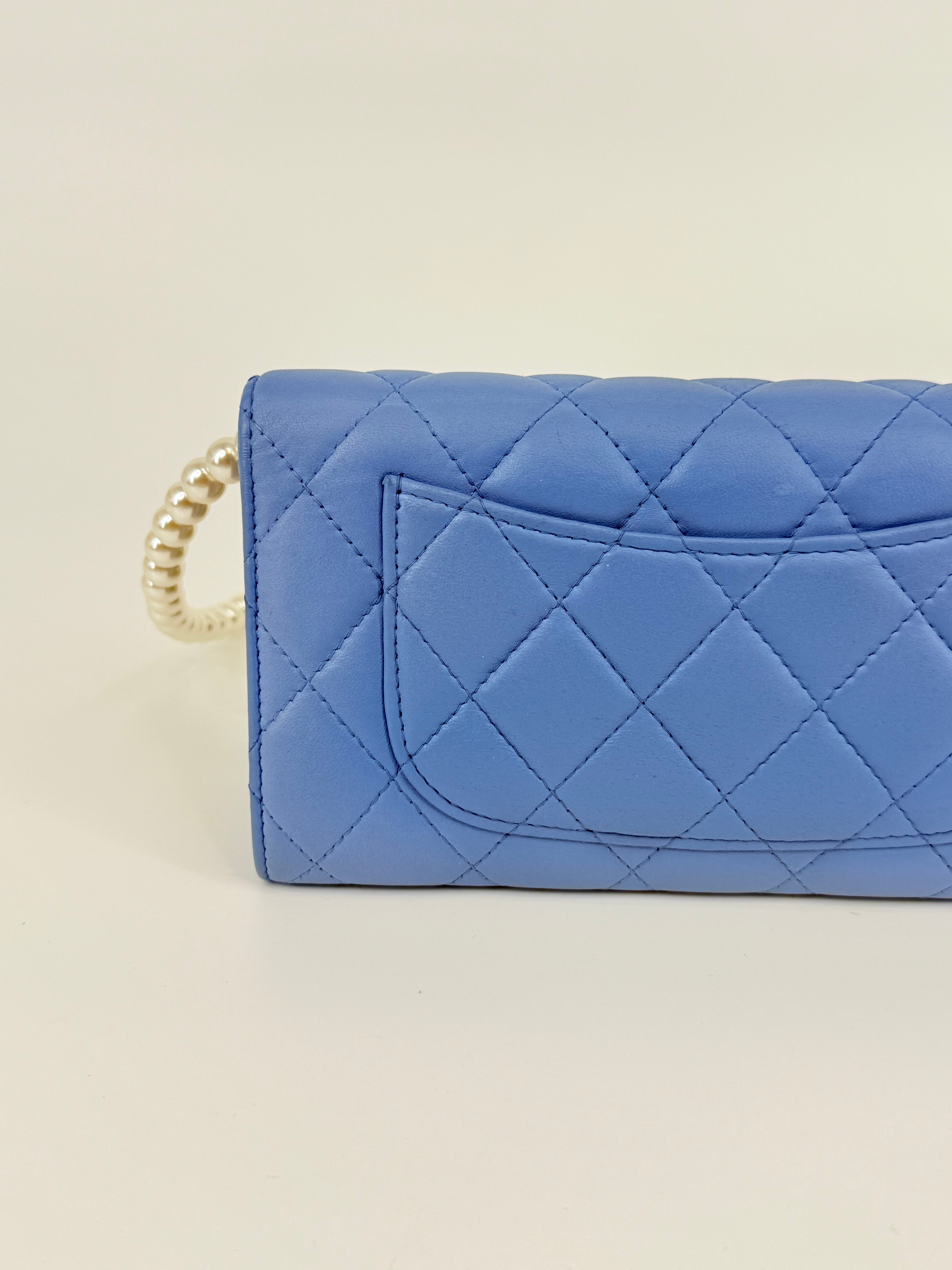 CHANEL CC Gusset Classic Flap Wallet On Chain Baby Blue