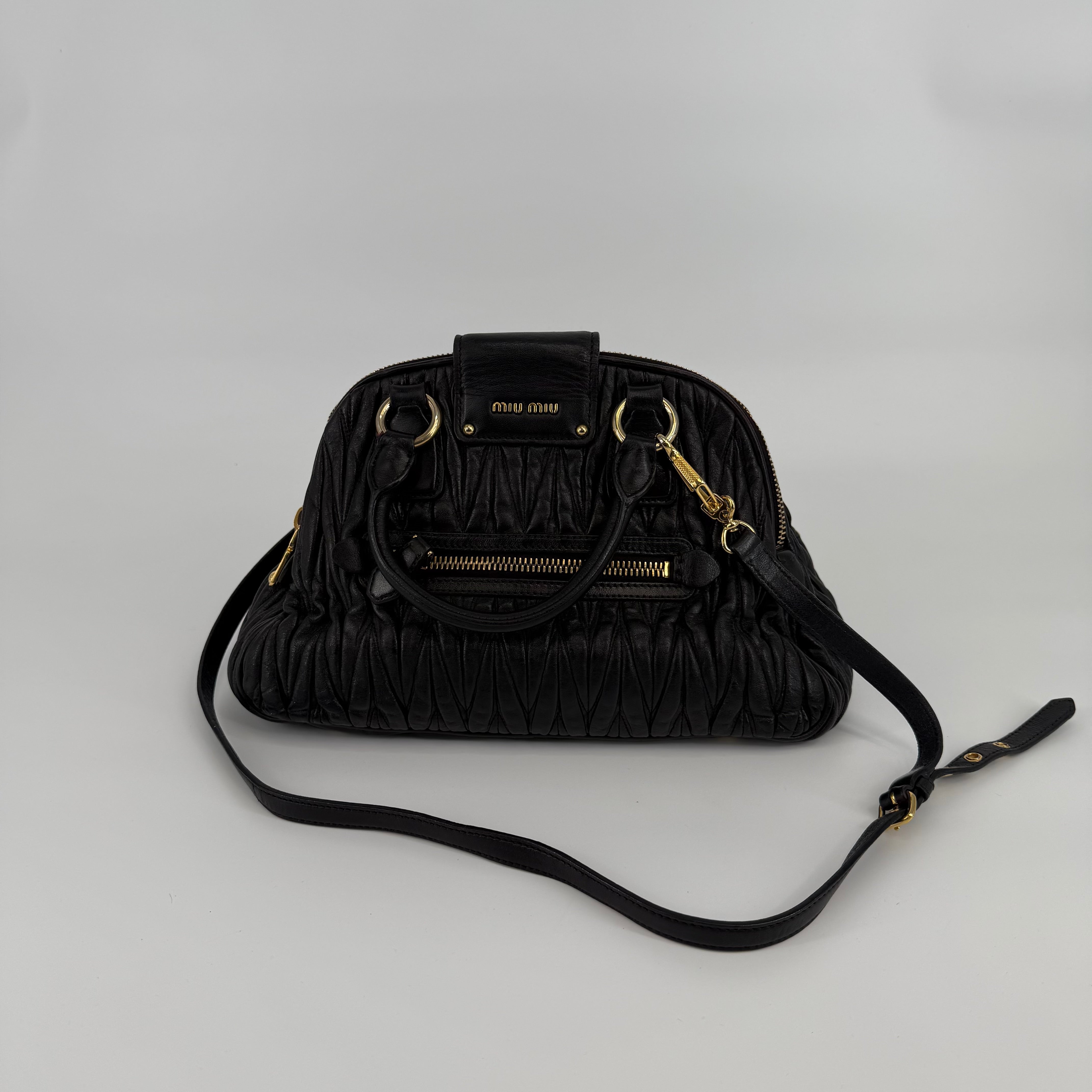 MIU MIU Black Matelassé Bowling Bag Handbag