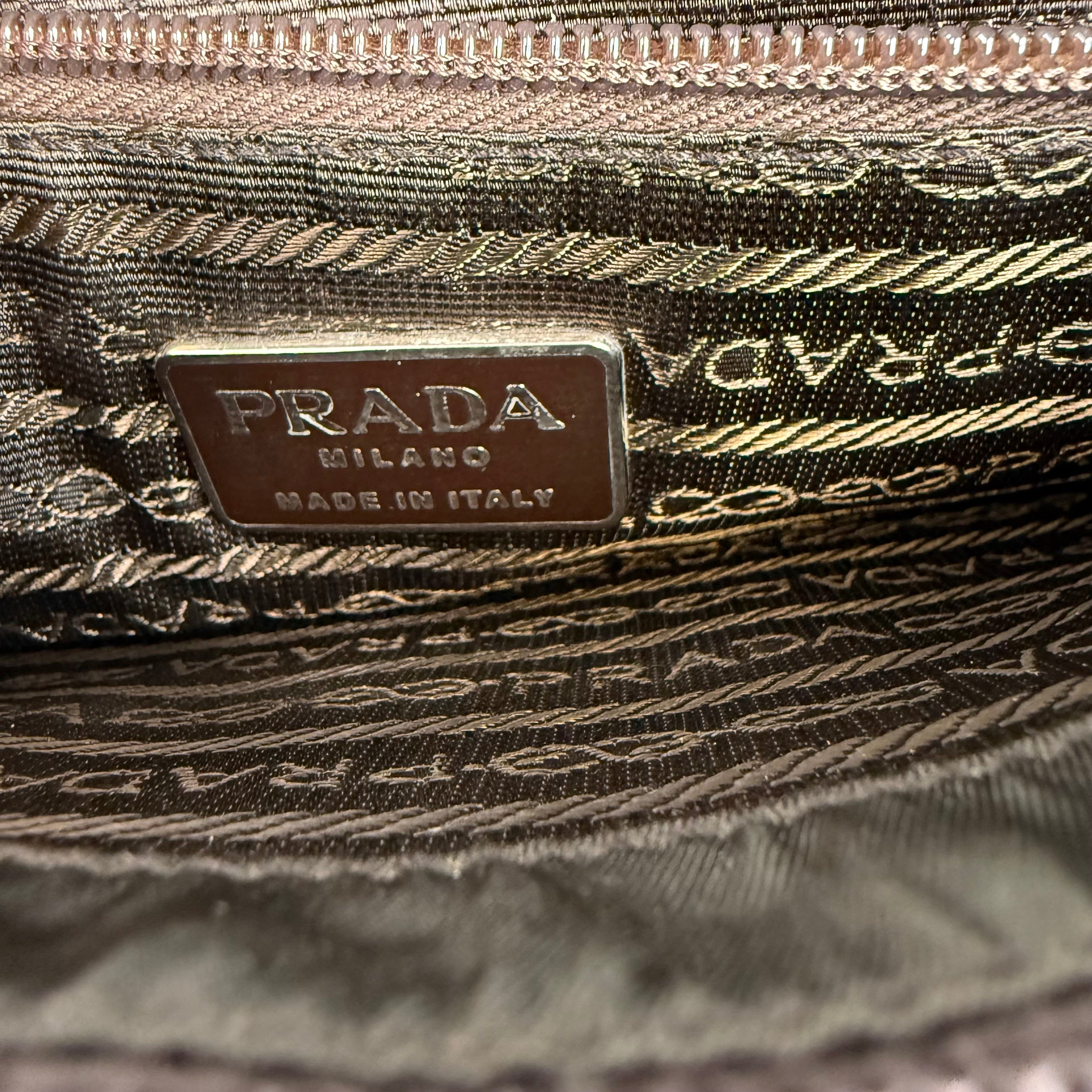 PRADA Nylon Patent Leather Khaki Shoulder Bag