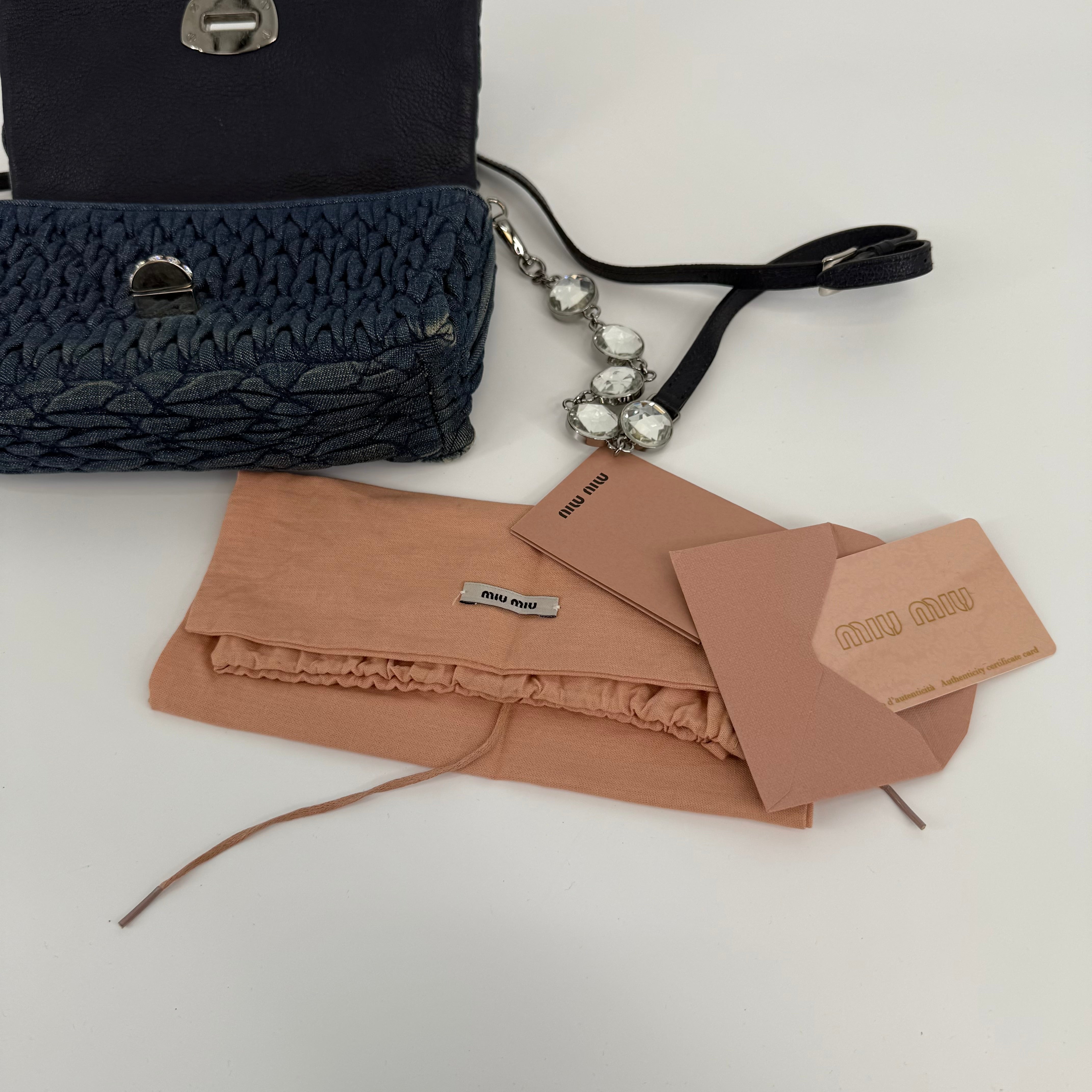 MIU MIU Deep Blue Bandouliére Crystal Denim Handbag