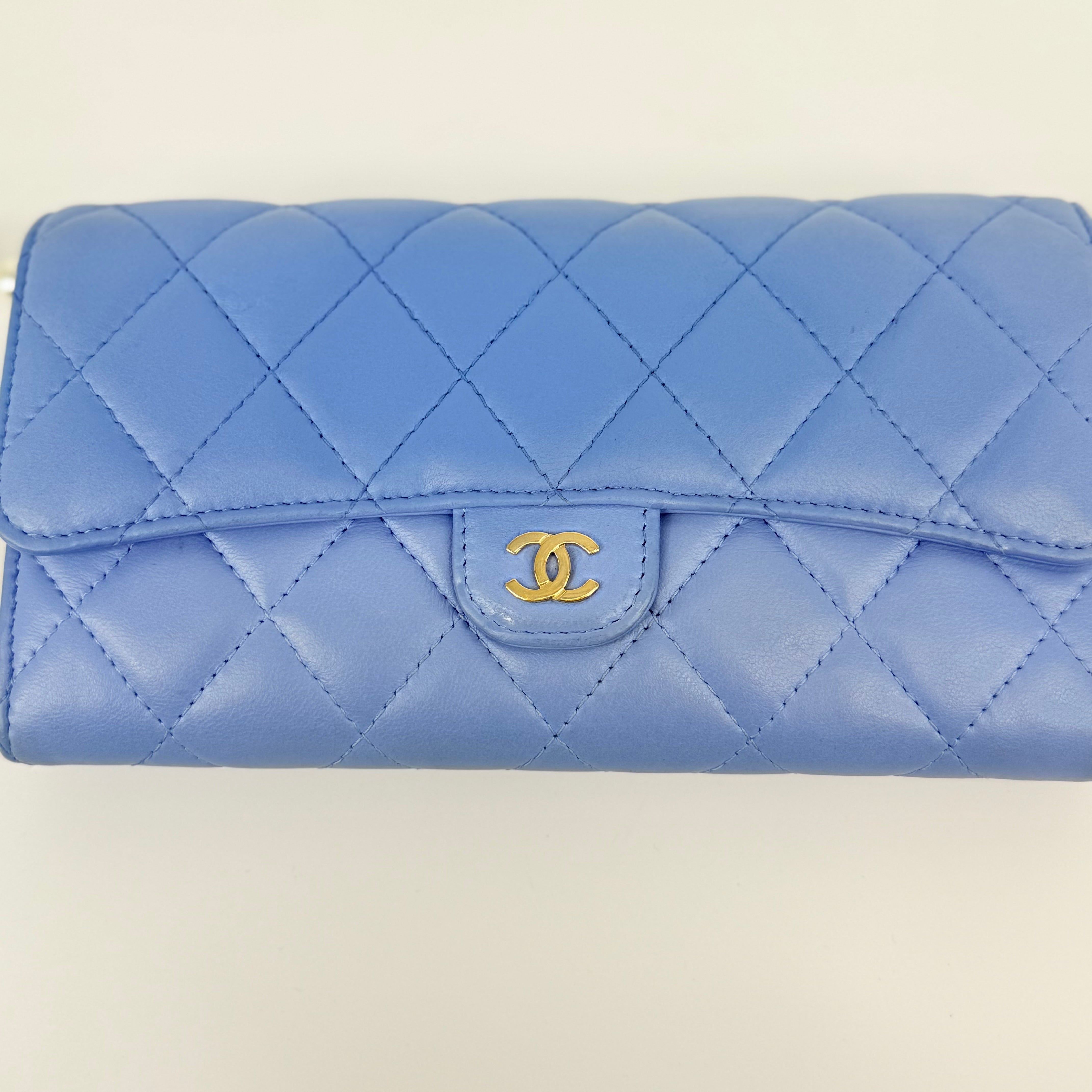 CHANEL CC Gusset Classic Flap Wallet On Chain Baby Blue