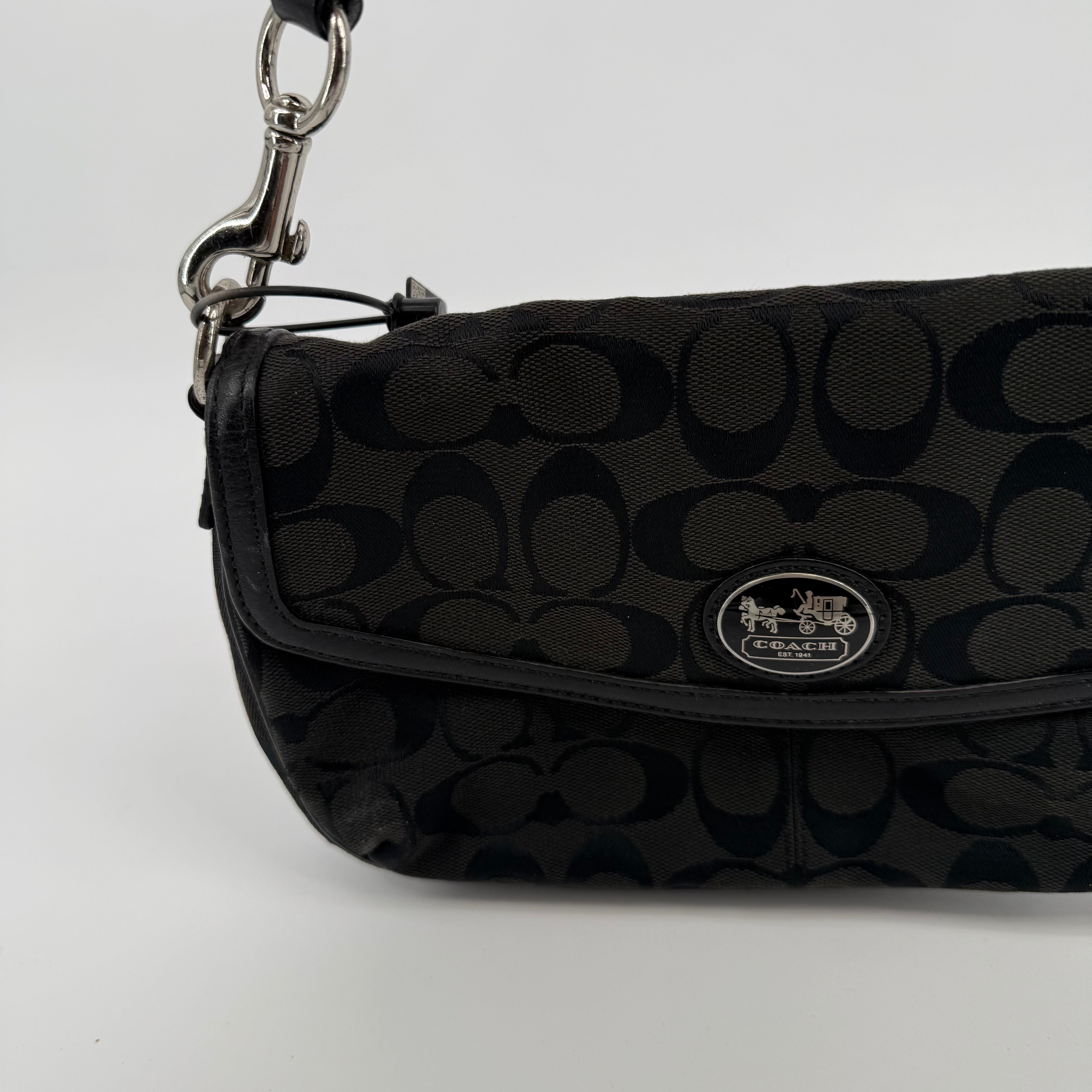 Coach Black Grey Signature Monogram Shoulder Bag (883009)