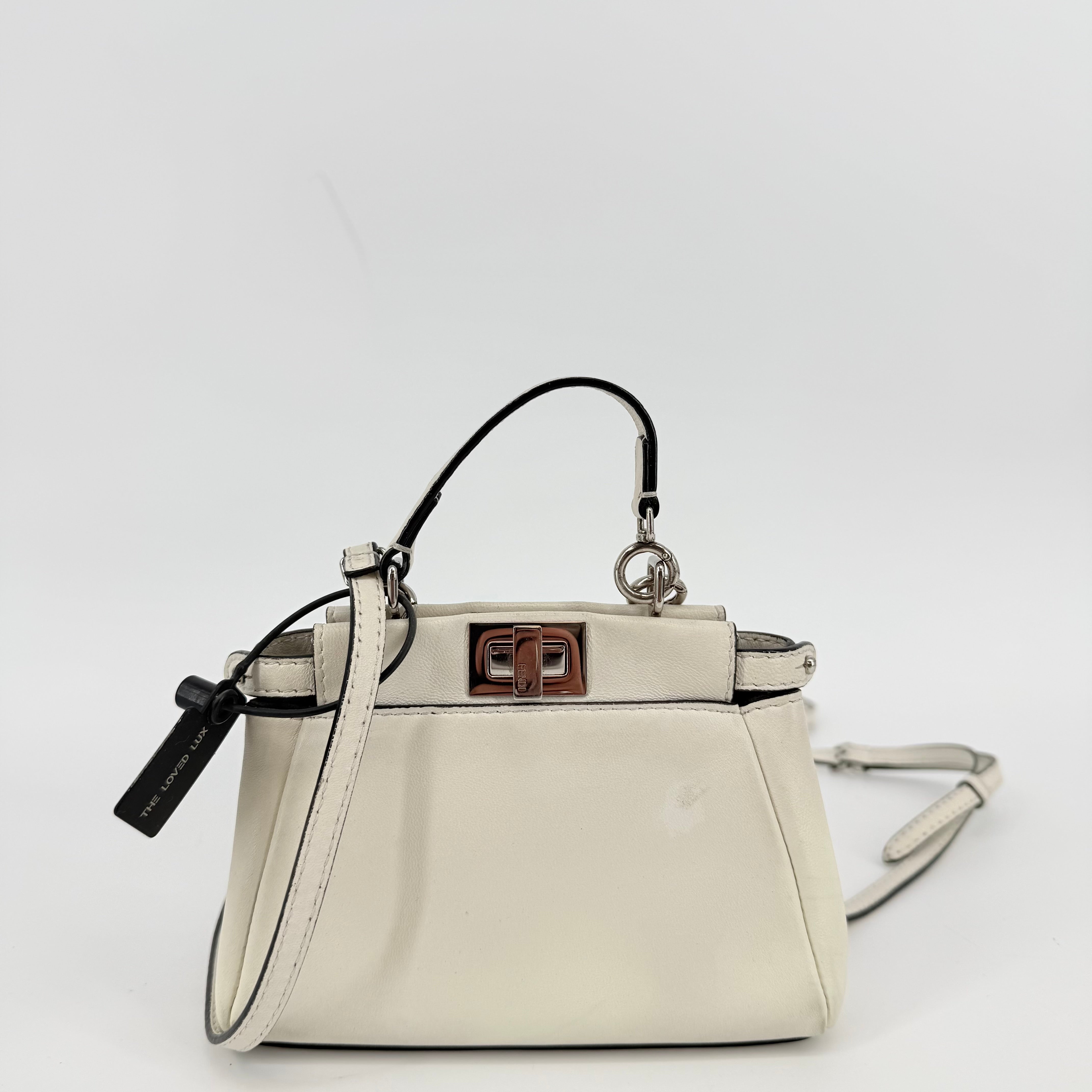 Fendi White Peekaboo Micro With Crossbody Strap