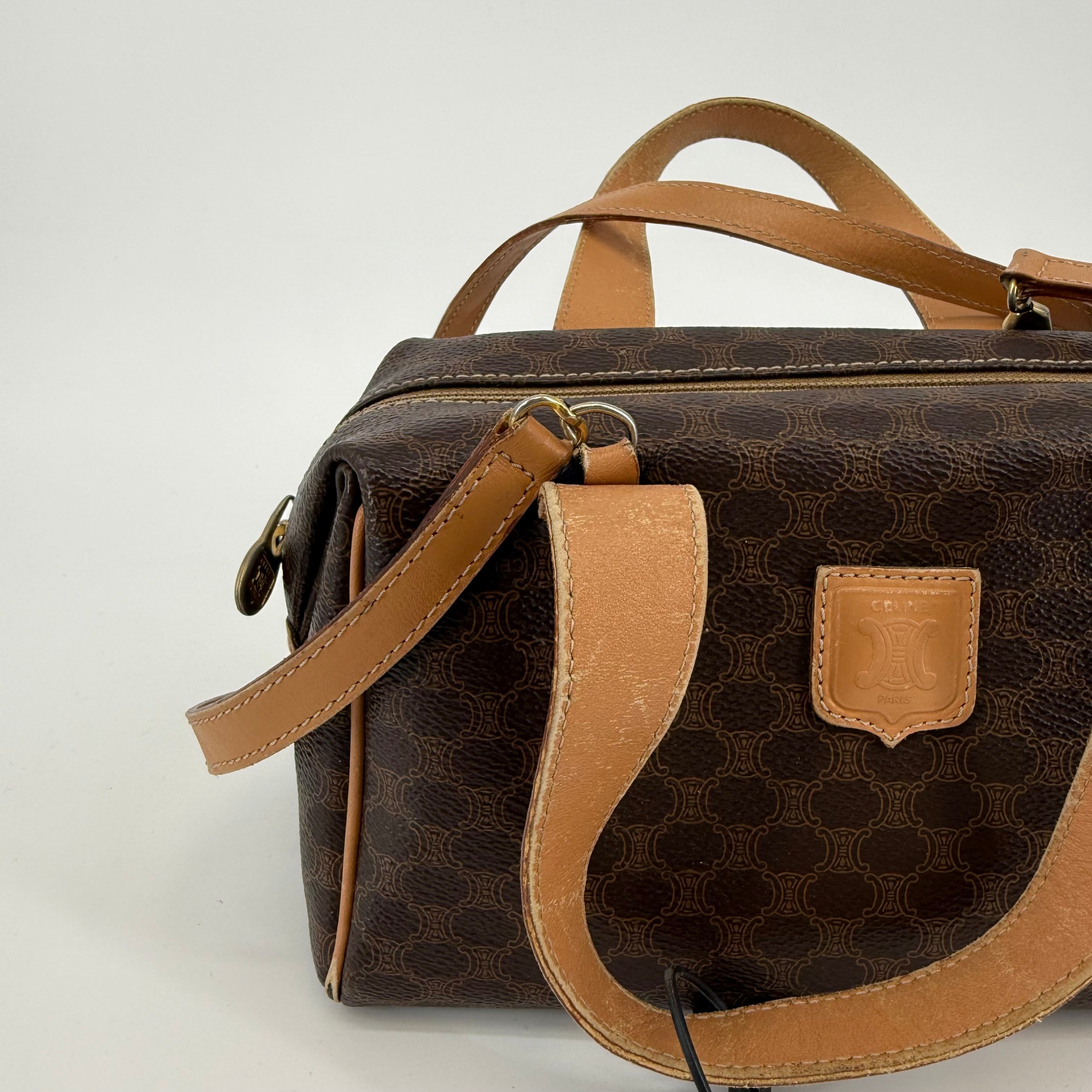 Celine Macadam Leather Mini Boston Bag With Crossbody Strap (957384)