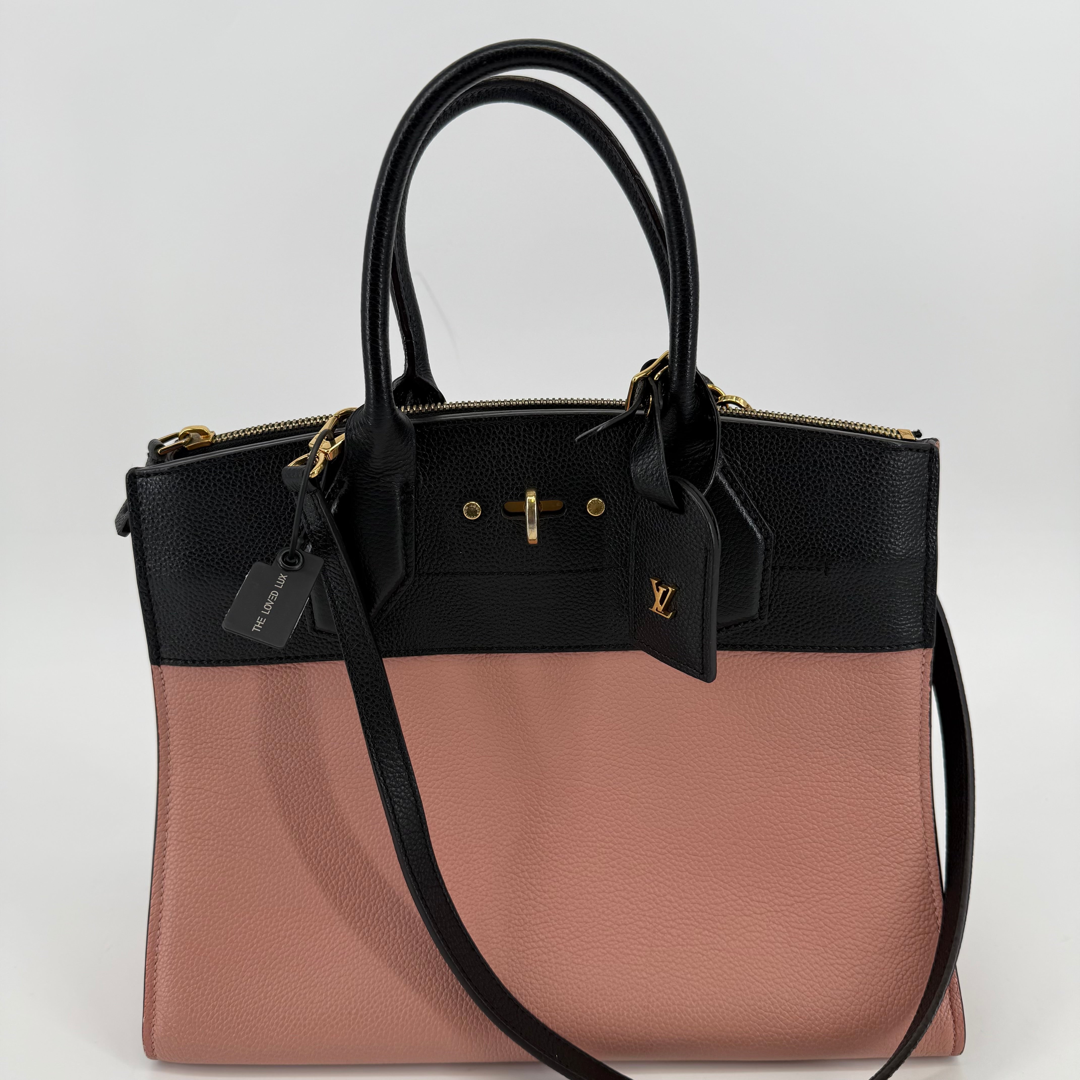 Louis Vuitton Pink & Black City Steamer MM With Strap (L-407)