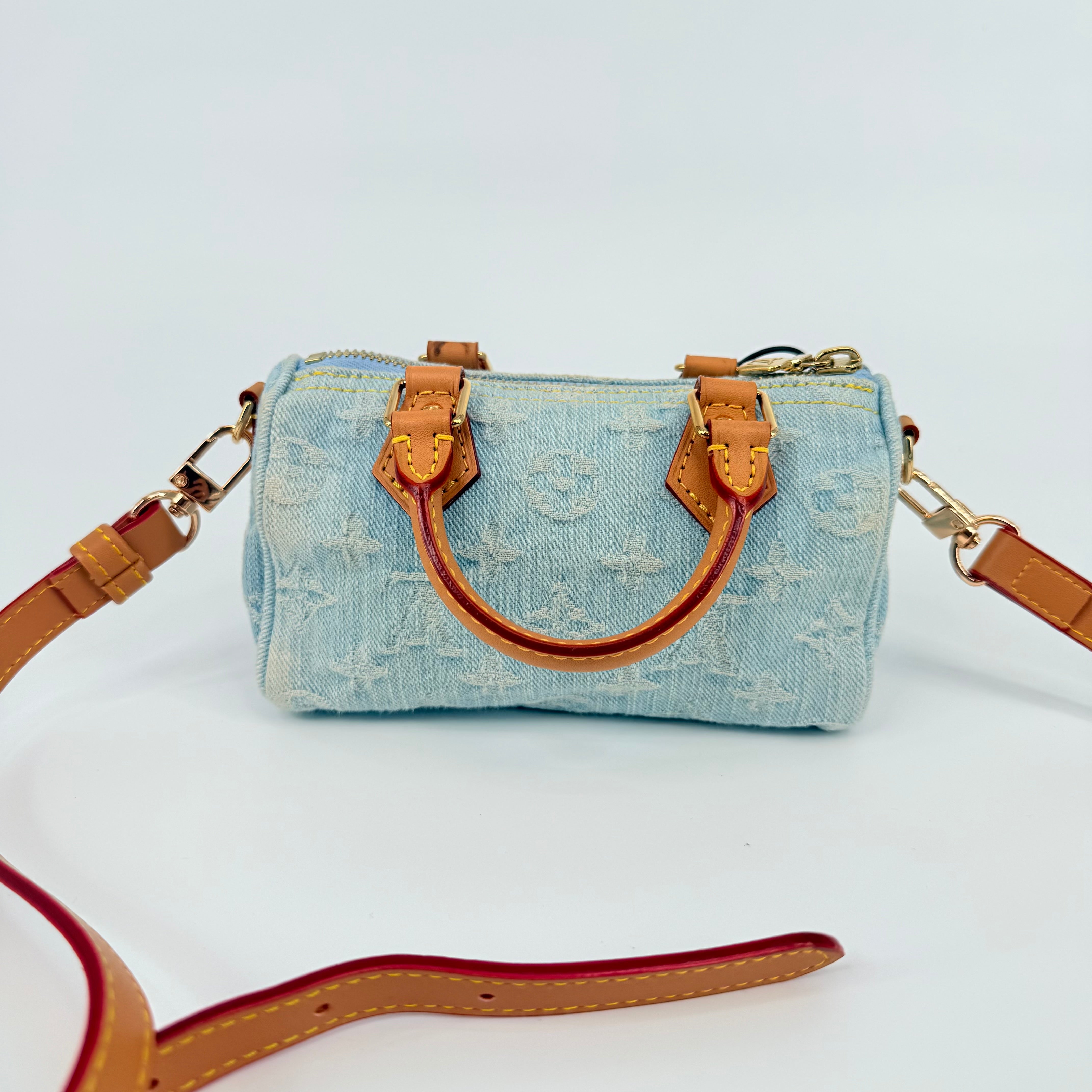 Louis Vuitton Denim Sky Blue Nano Speedy 16 With Strap