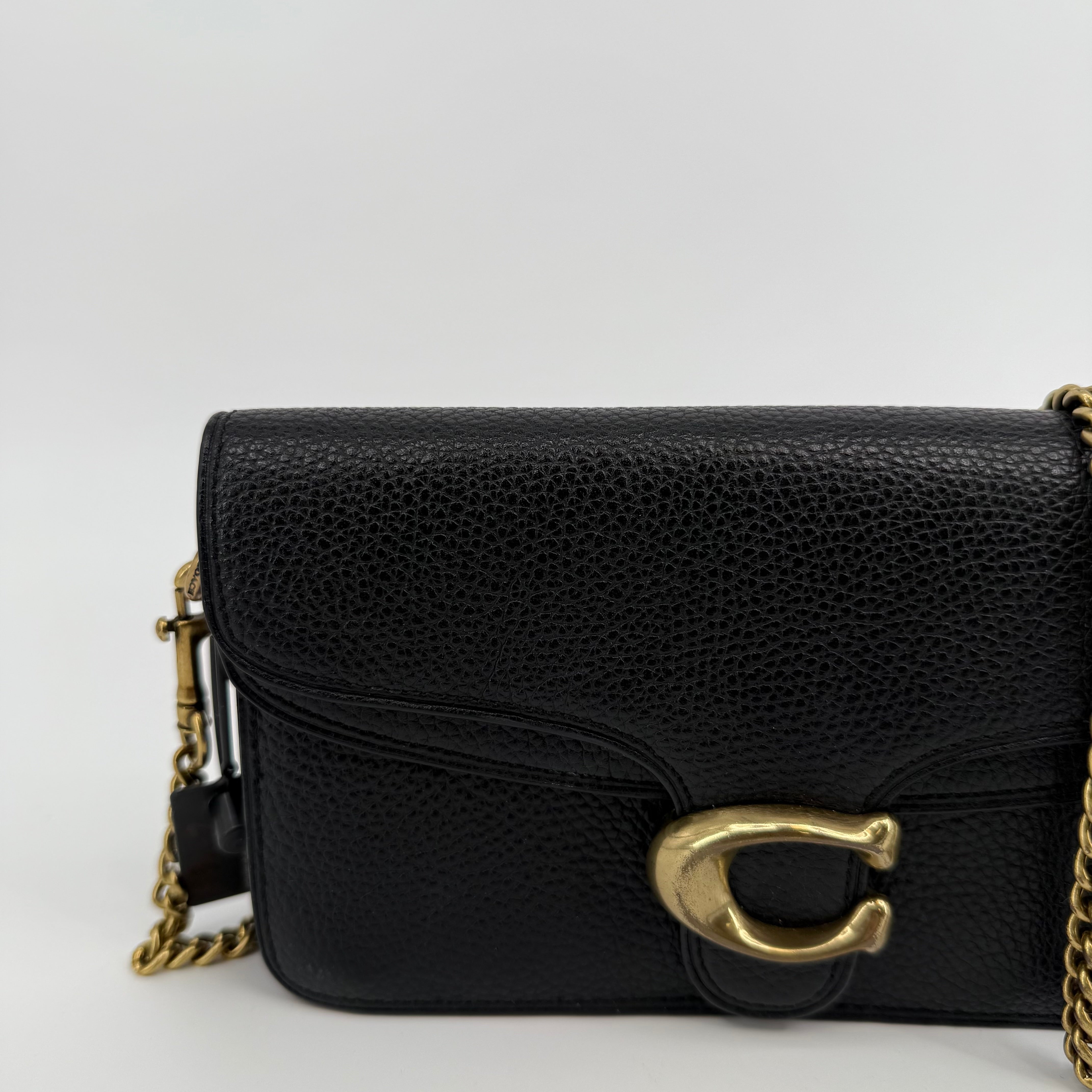 Coach Black Pebbled Leather Chain Bag