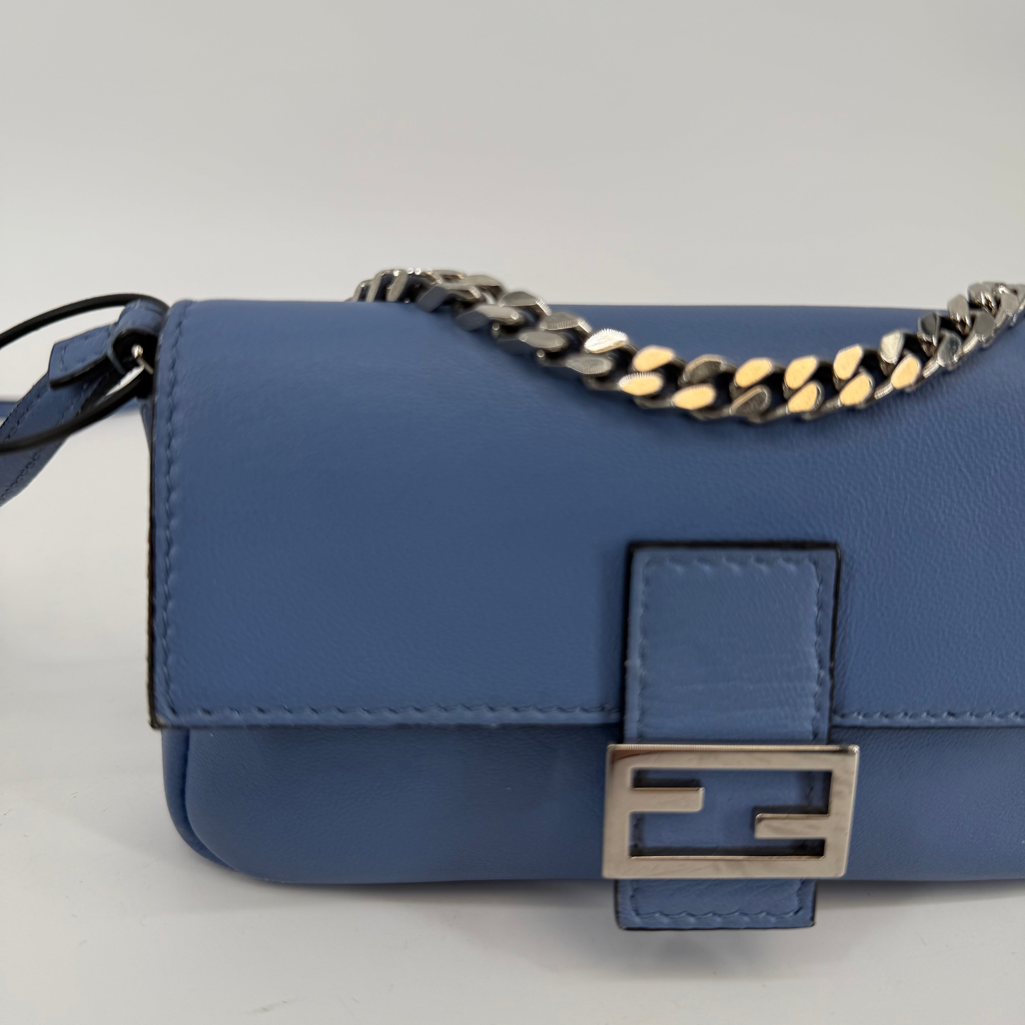 Fendi Blue Micro Baguette Crossbody Bag (L-348)