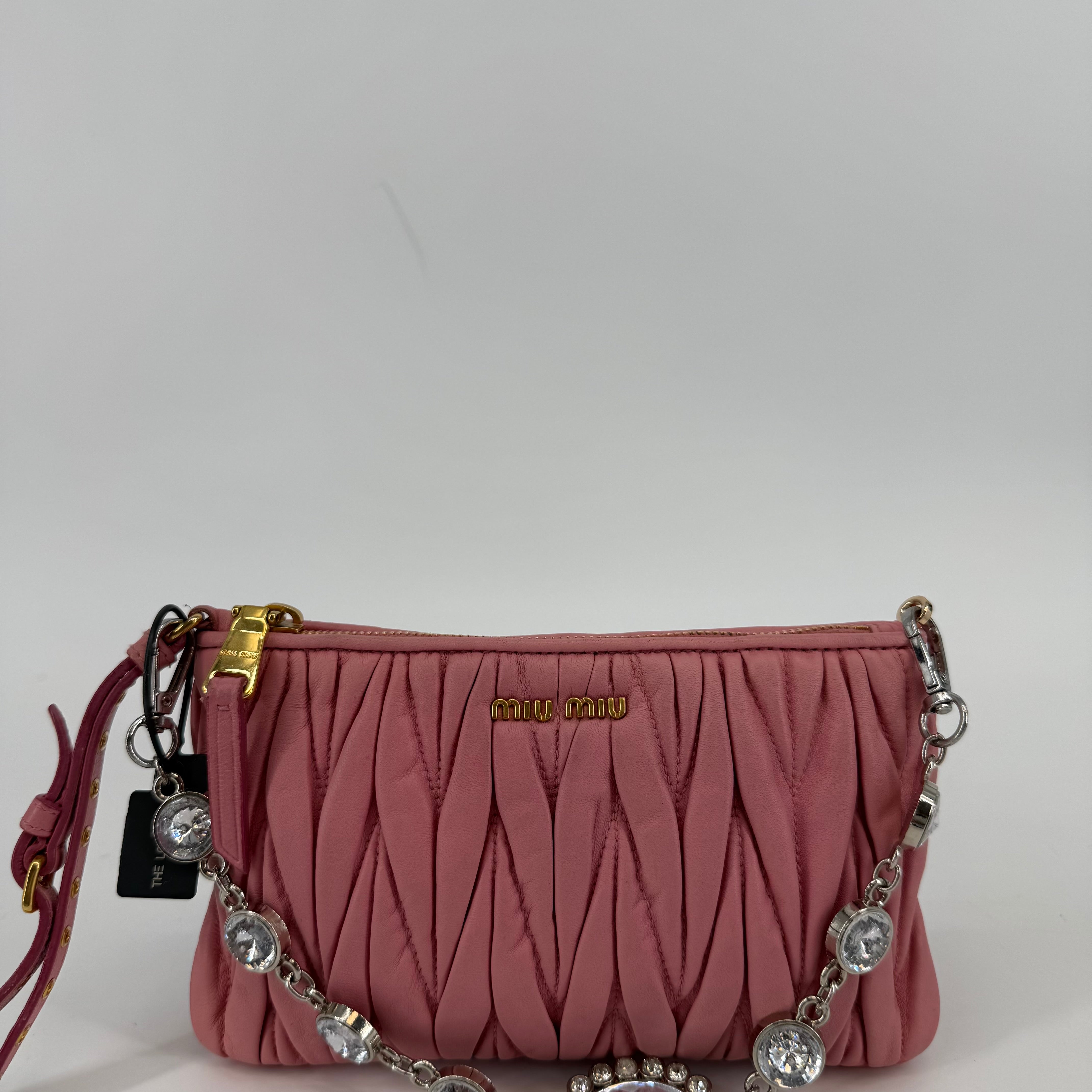 MIU MIU Pink Matelasse 3-Way Clutch Shoulder Bag (L-421)