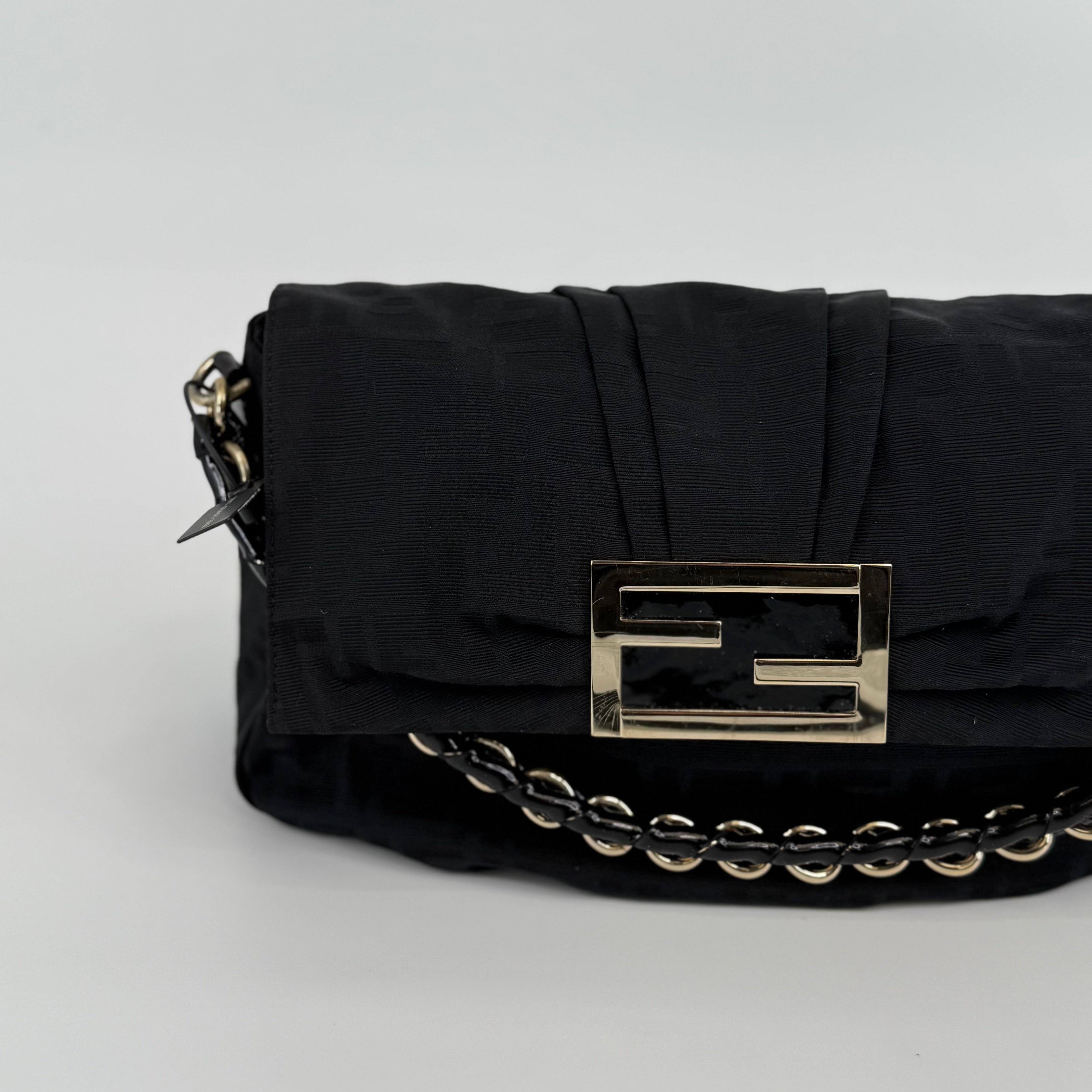 FENDI Black Zucca Mia Flap Handbag