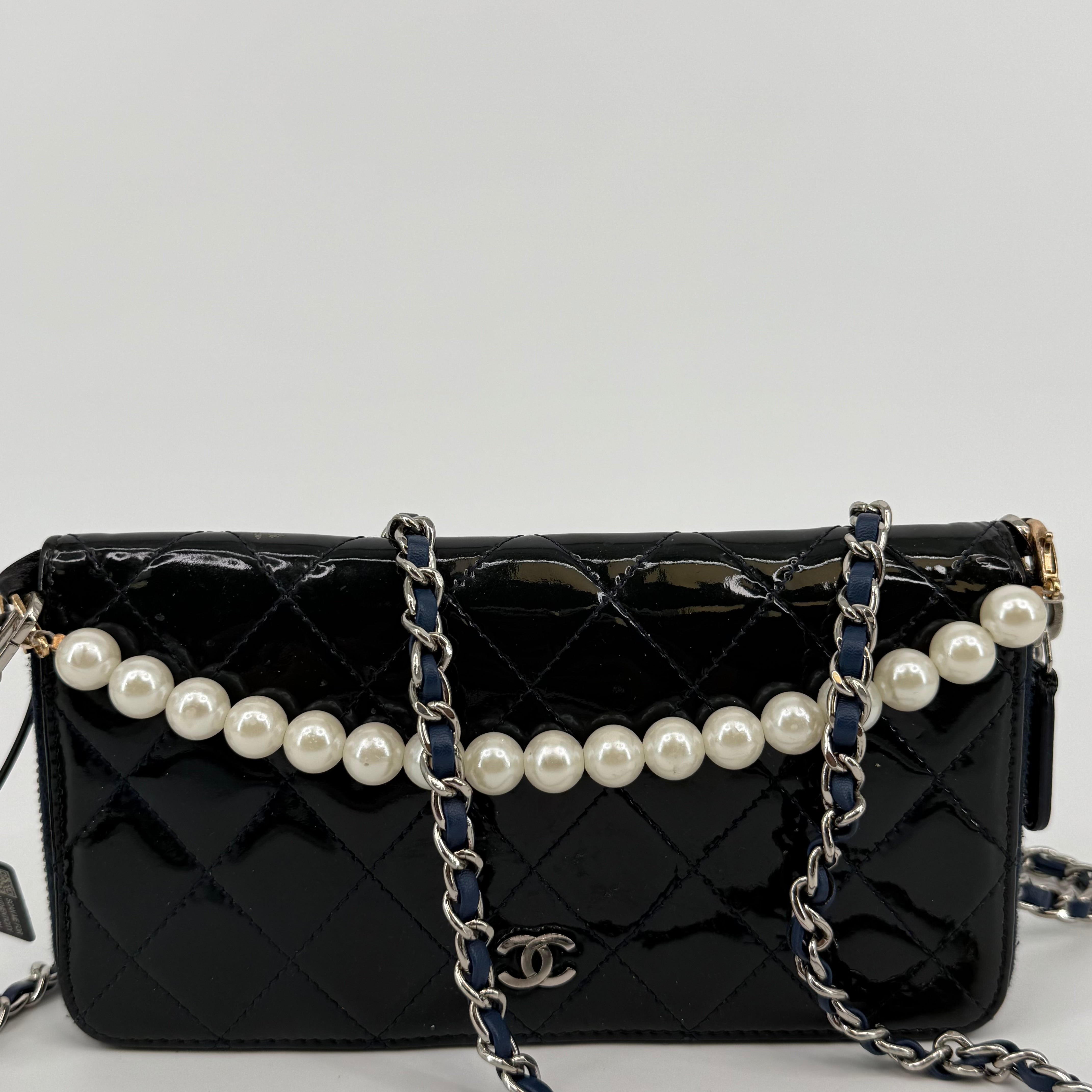 Chanel Navy Patent Leather Wallet On Chain WOC