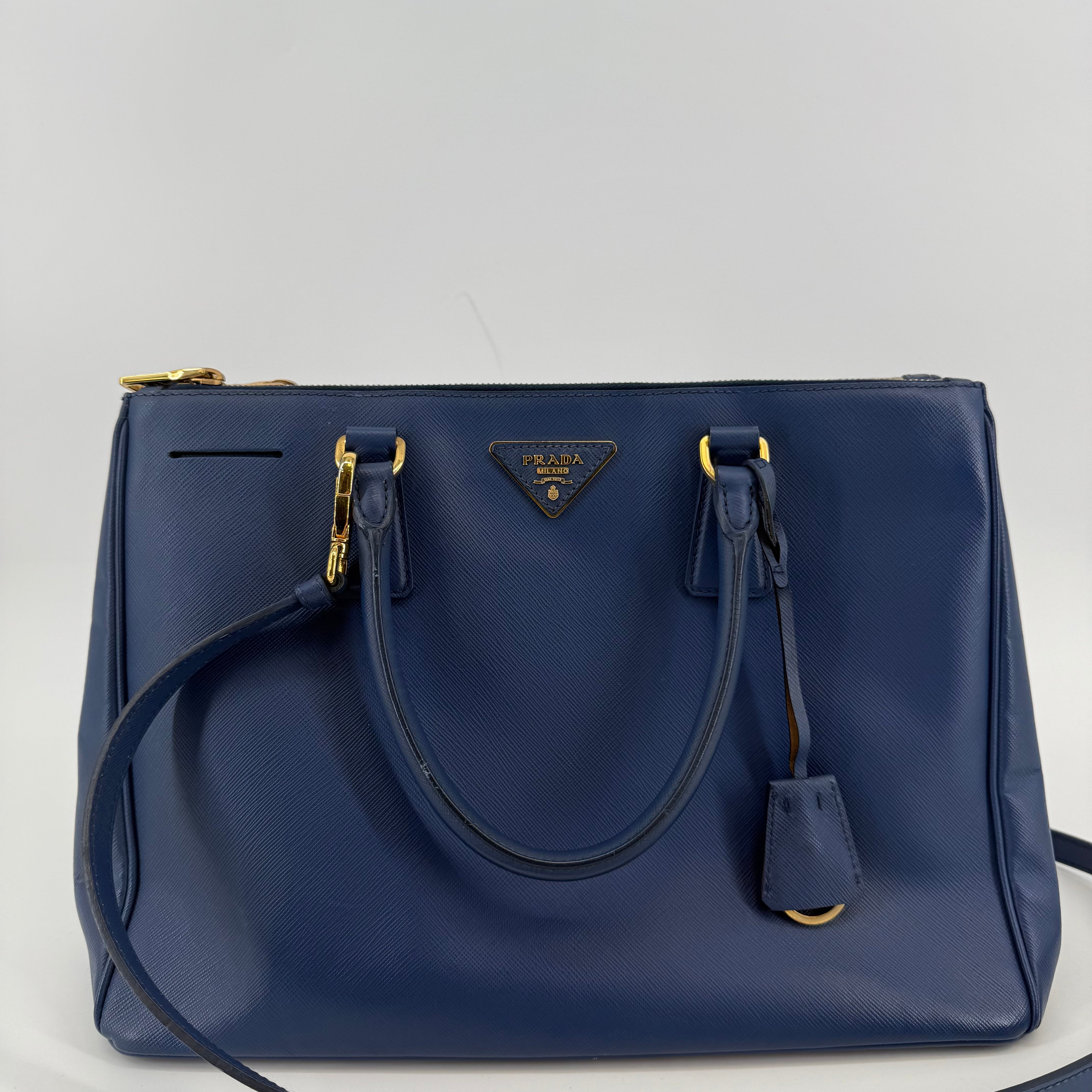 Prada Galleria Saffiano Navy Tote Bag With Strap(L-412)