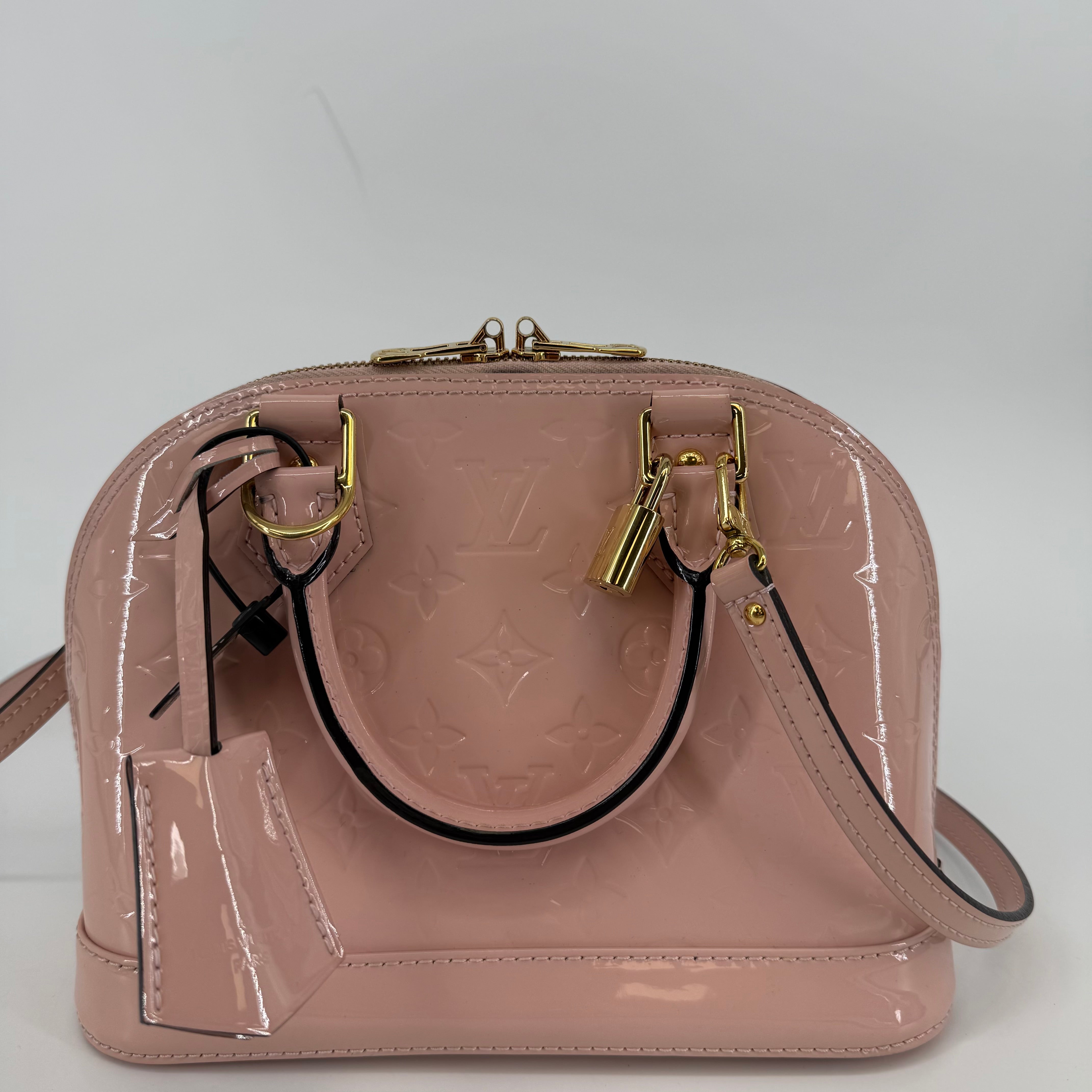 Louis Vuitton Patent Leather Pink Vernis Alma BB With Strap (L-450)