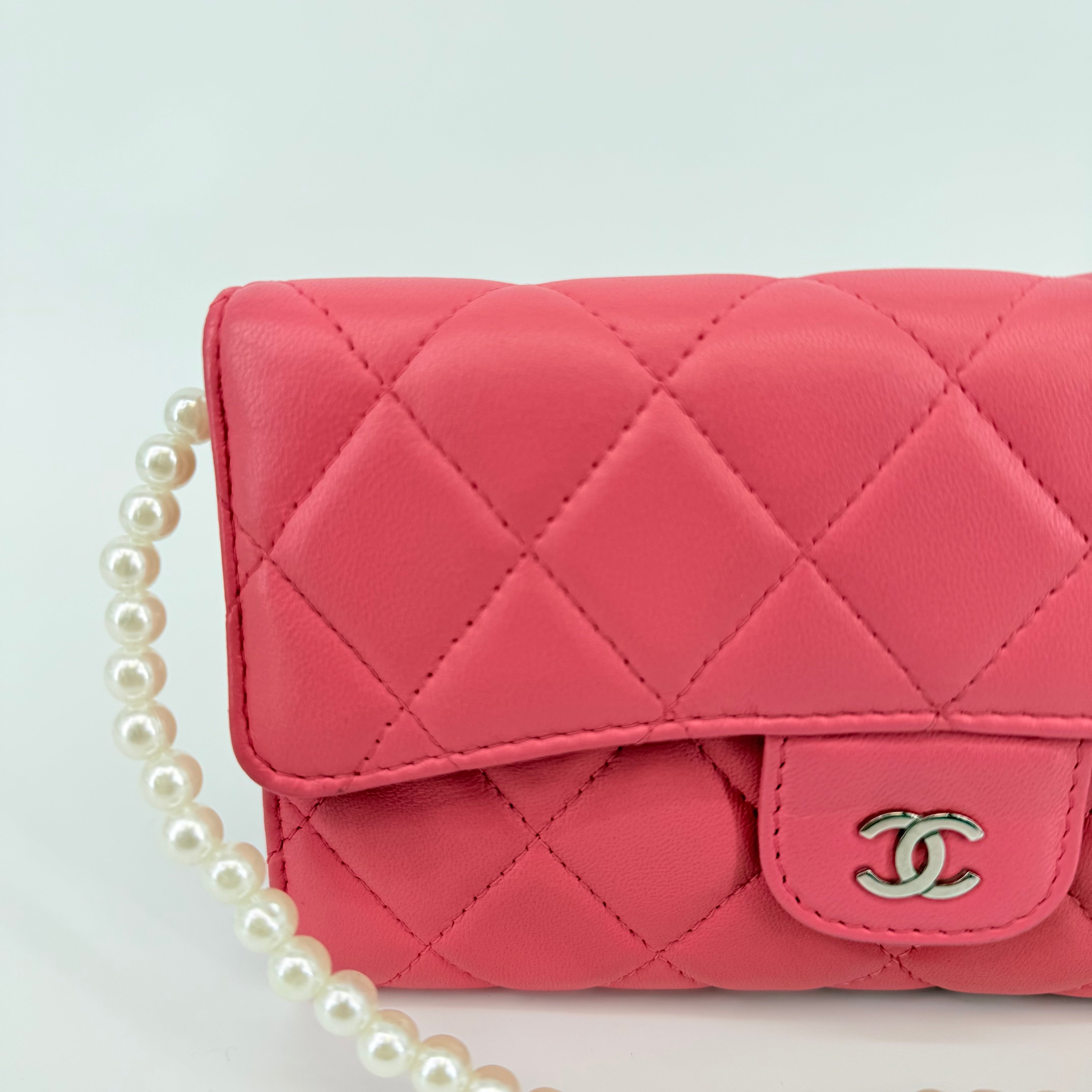 CHANEL Pink Quilted Lambskin Classic Flap WOC