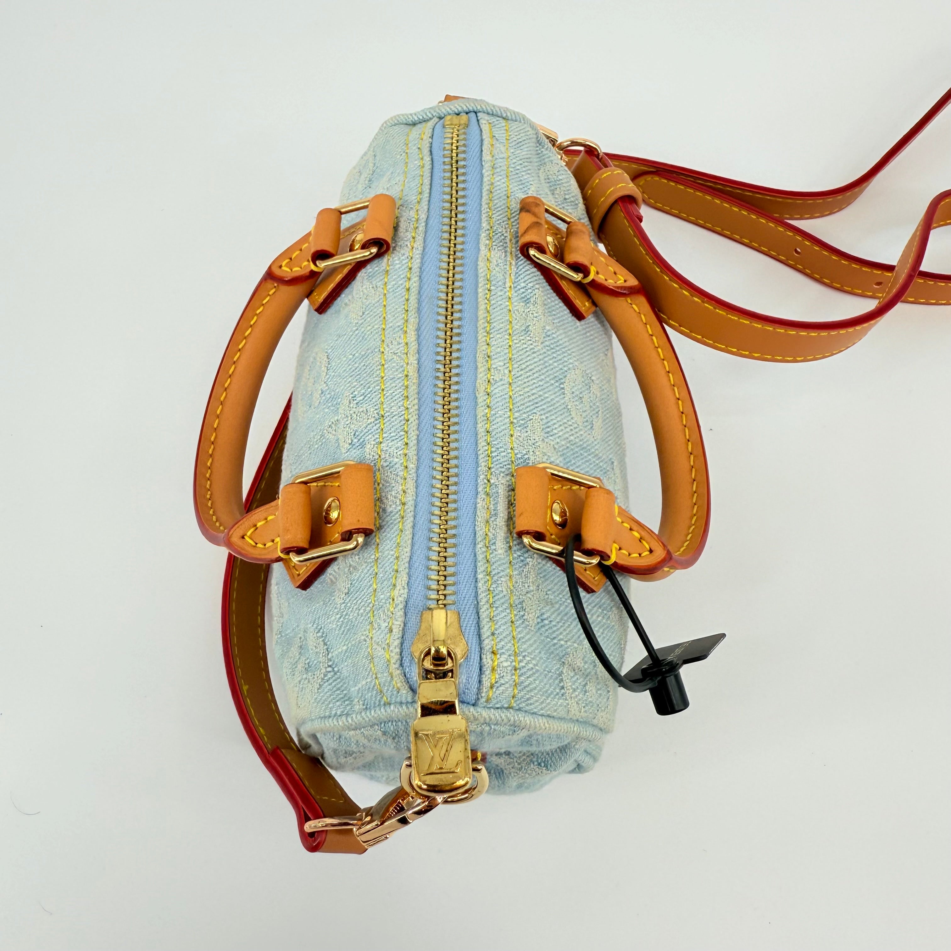 Louis Vuitton Denim Sky Blue Nano Speedy 16 With Strap