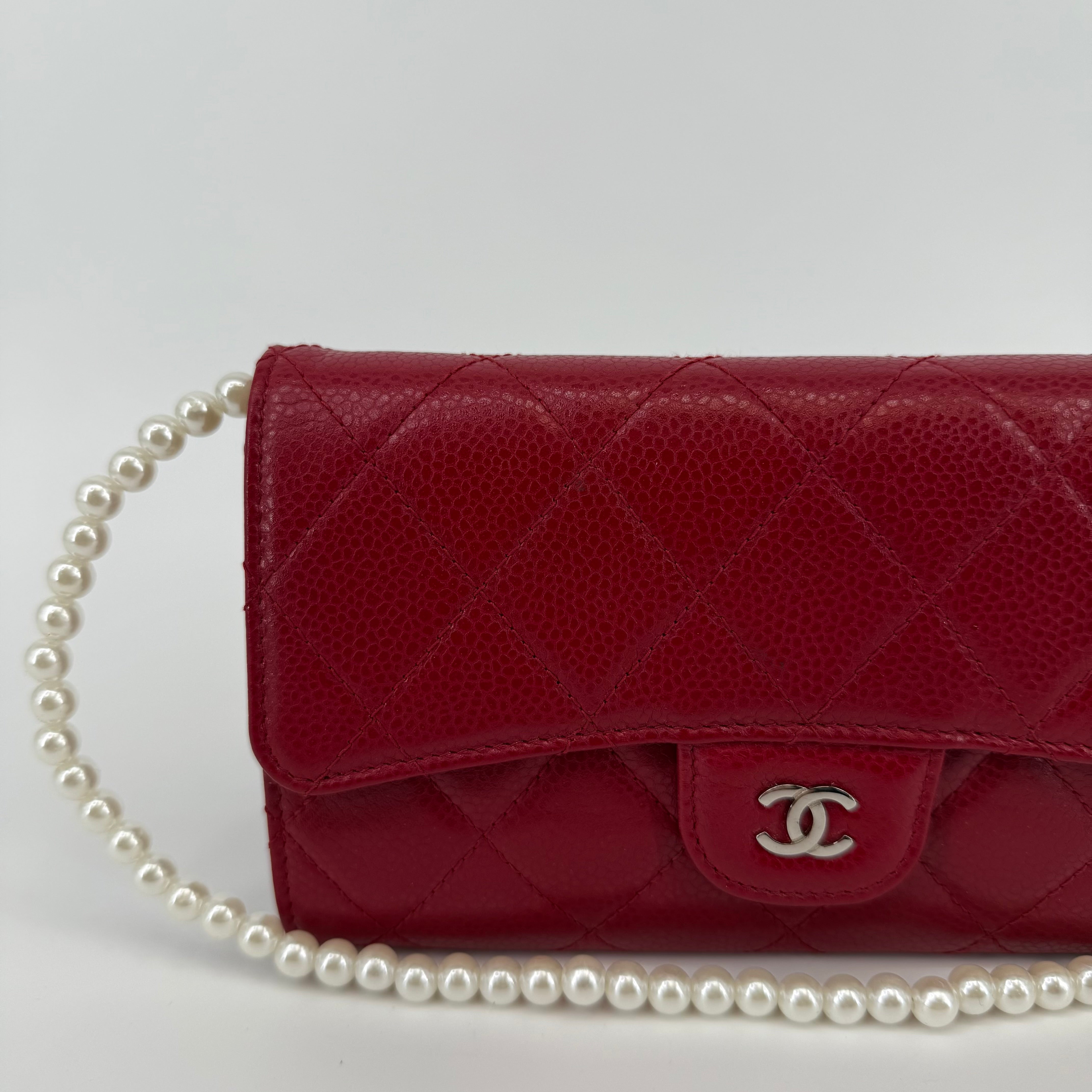 CHANEL Quilted Red Leather Classic Flap WOC