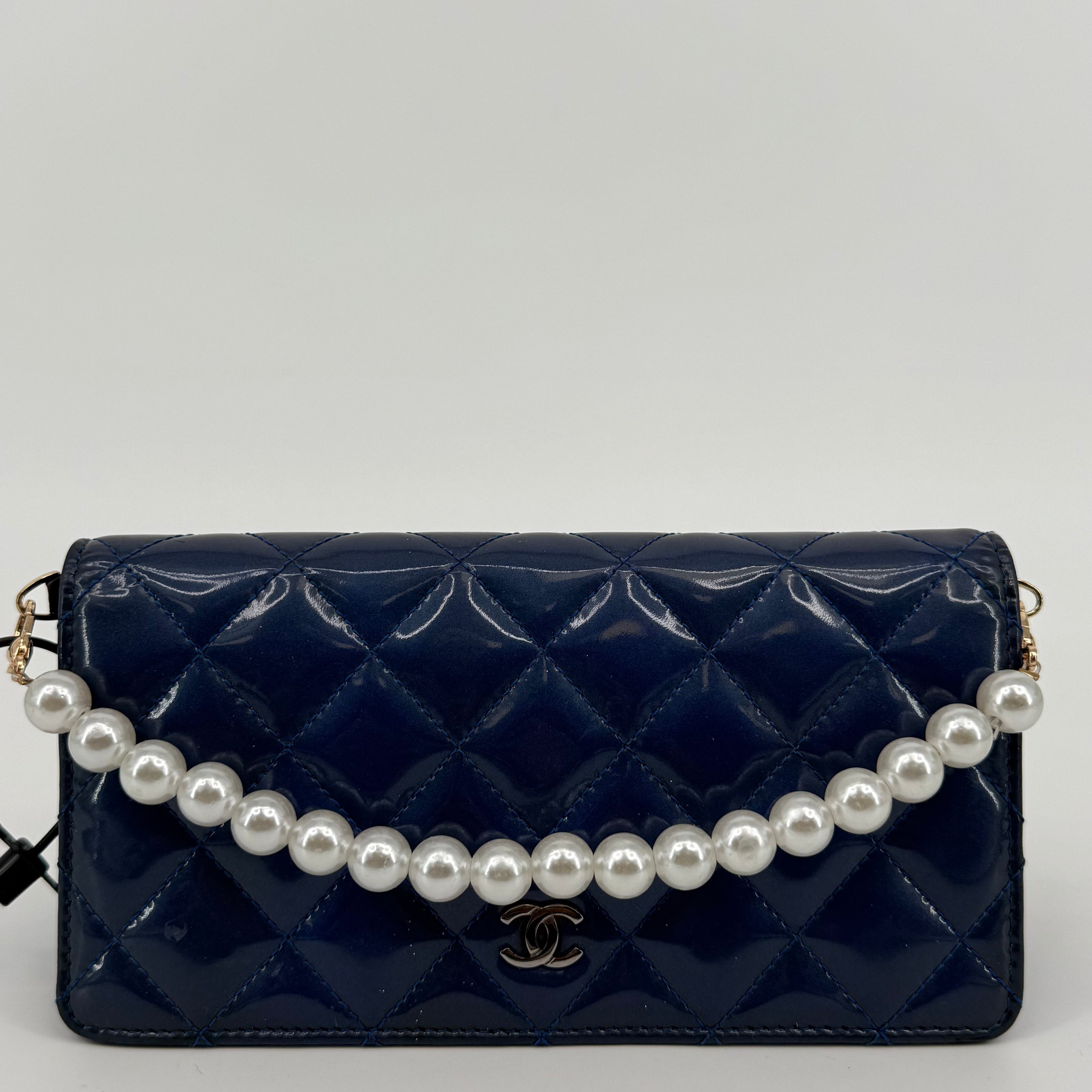 Chanel Navy Blue Pearl Wallet On Chain WOC