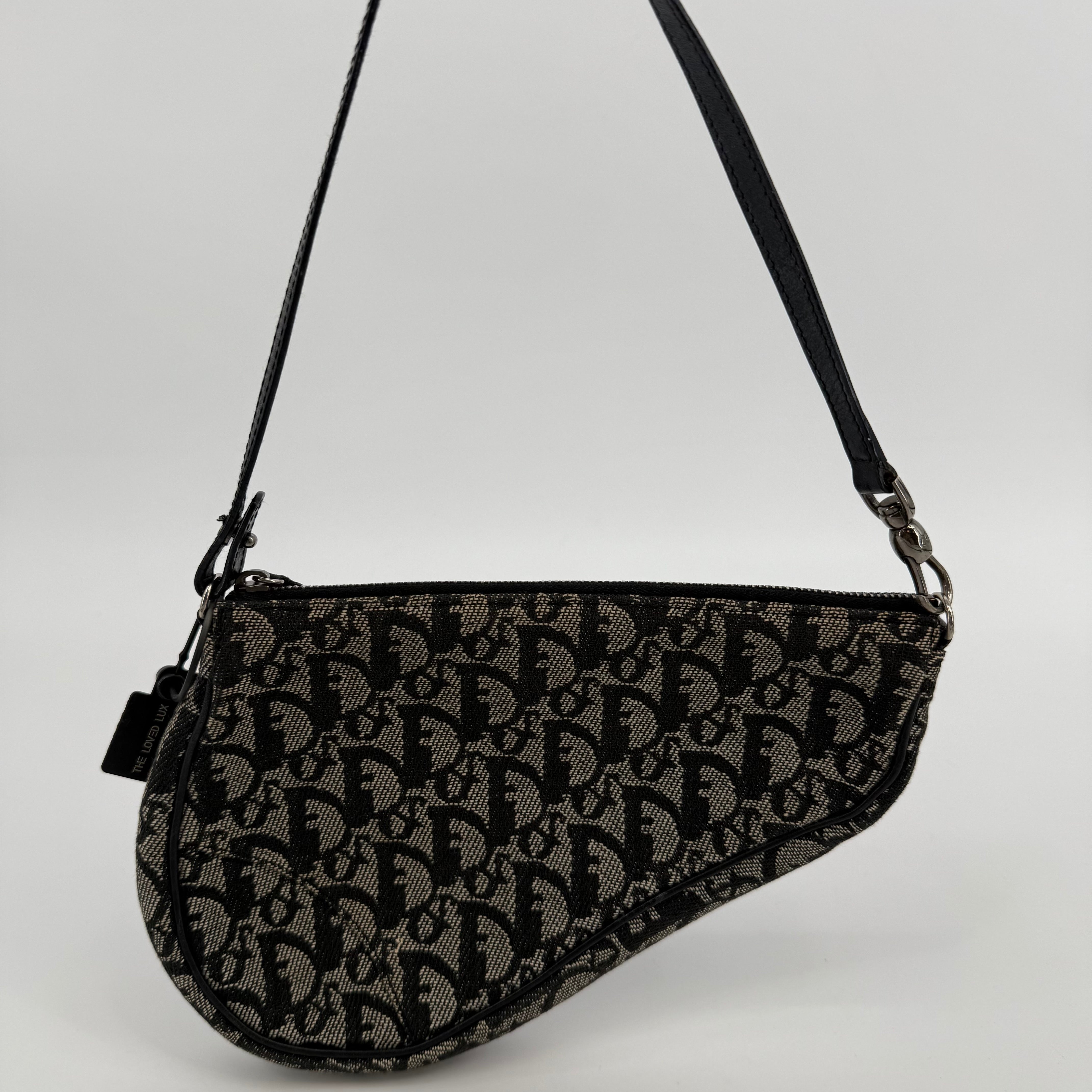 Dior Black Grey Oblique Trotter Saddle Bag (L-262)