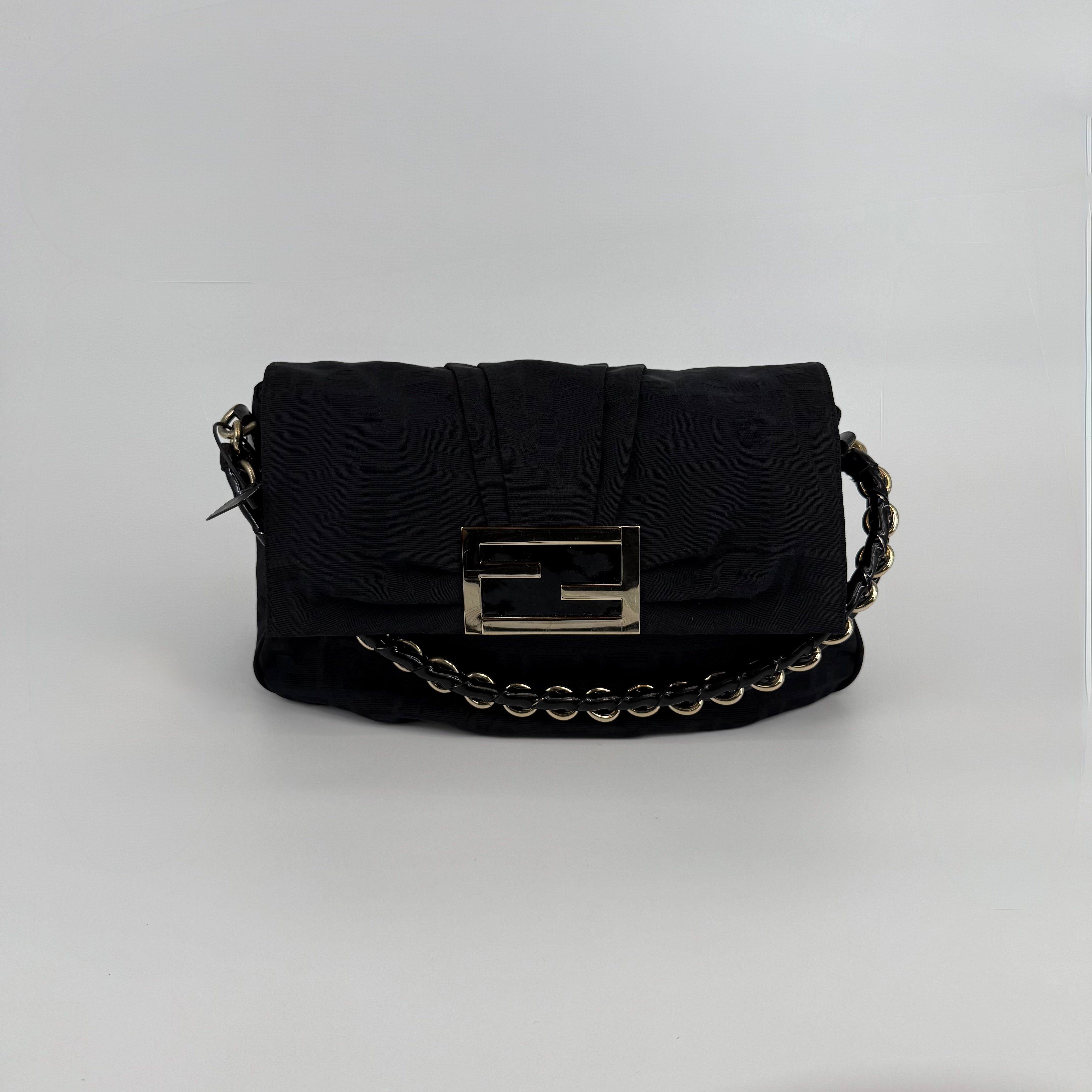 FENDI Black Zucca Mia Flap Handbag