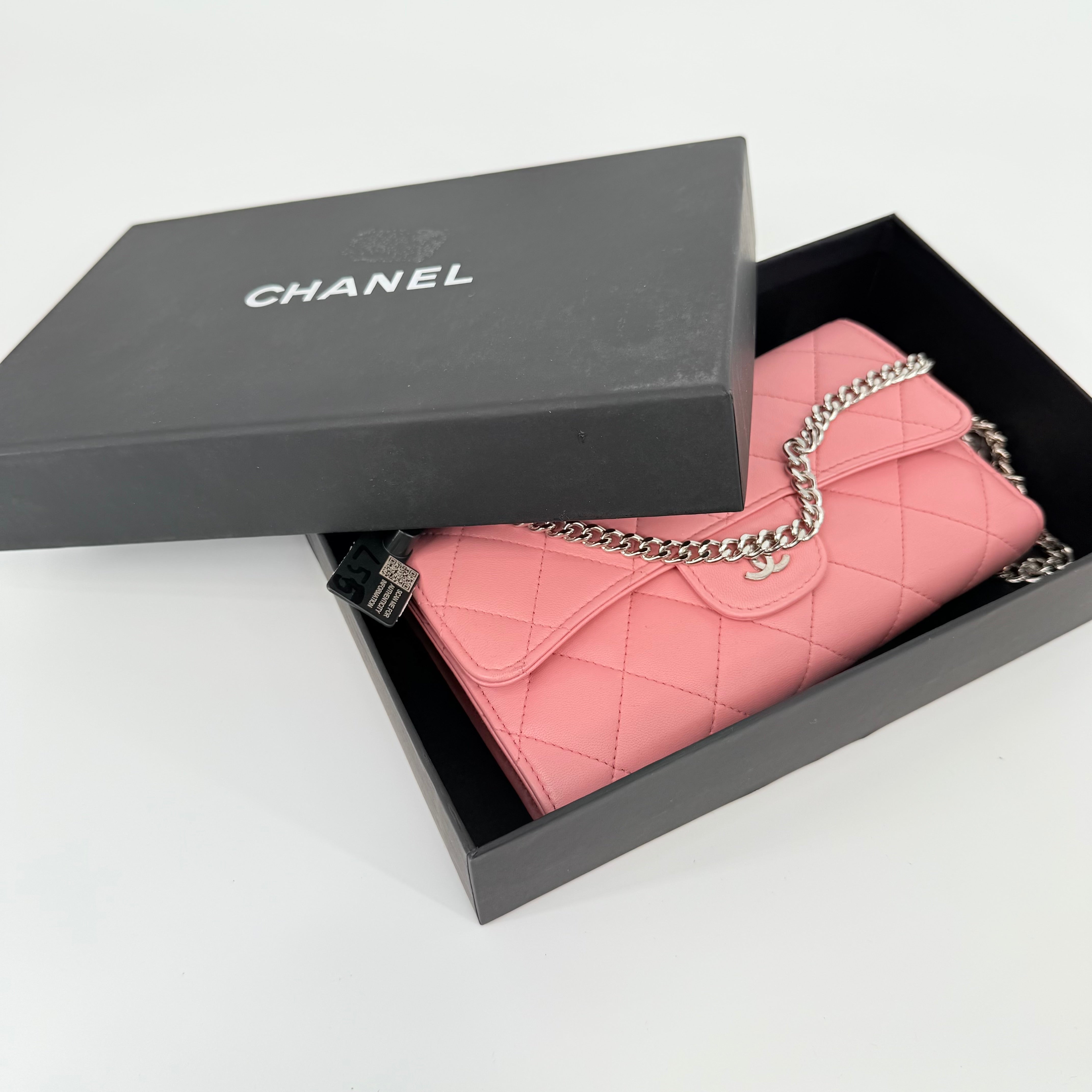 CHANEL CC Portafogli Clutch Wallet On Chain Pelle Rosa Pink