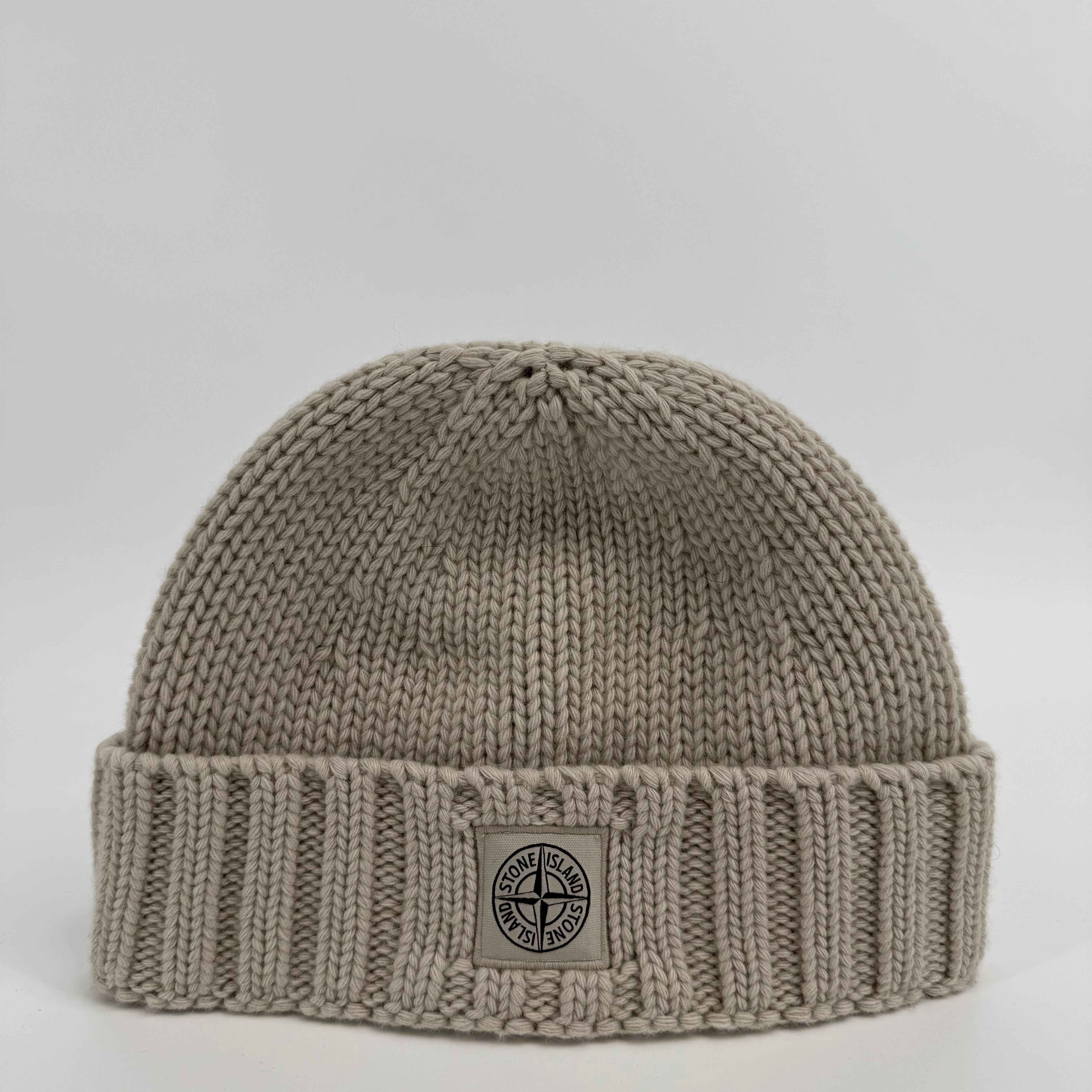 Stone Island Beige Ribbed Wool Beanie