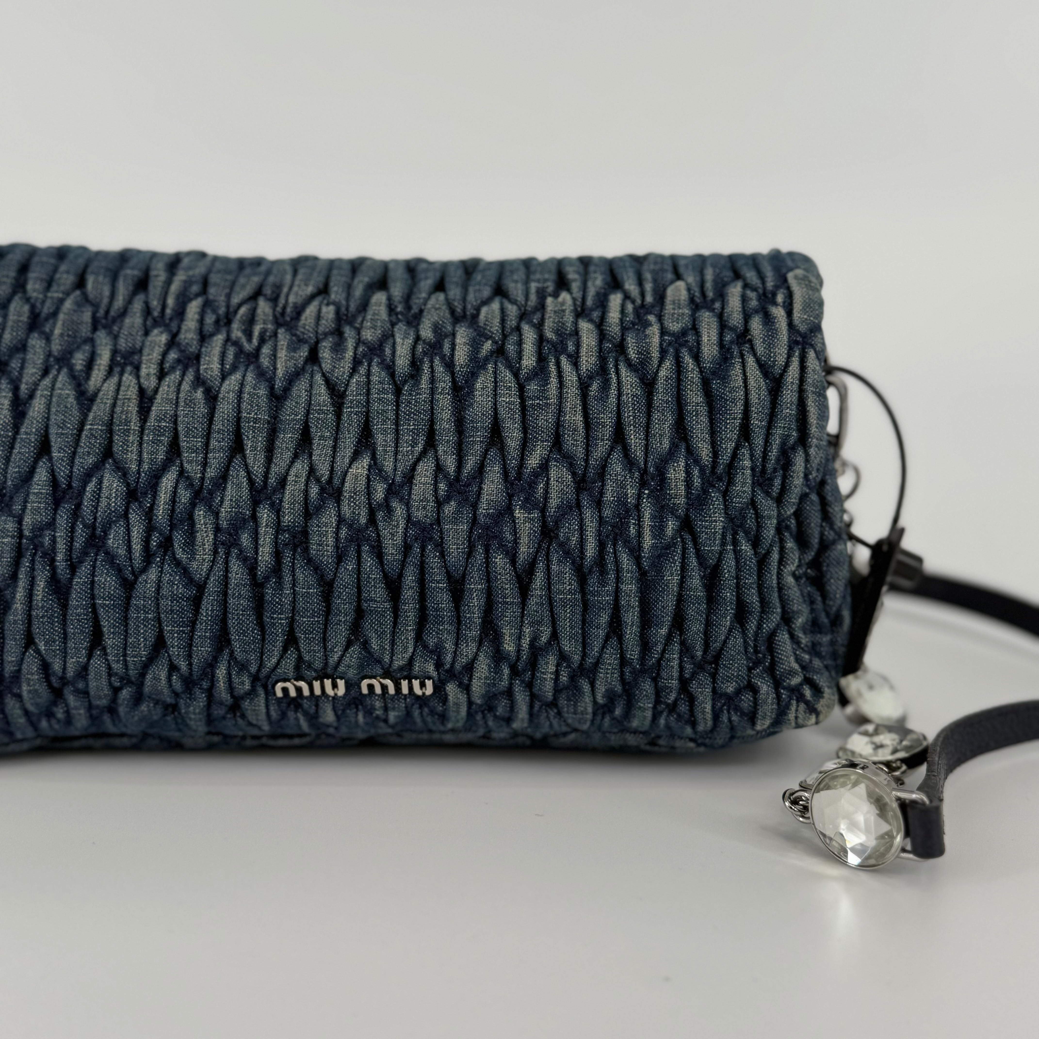 MIU MIU Deep Blue Bandouliére Crystal Denim Handbag