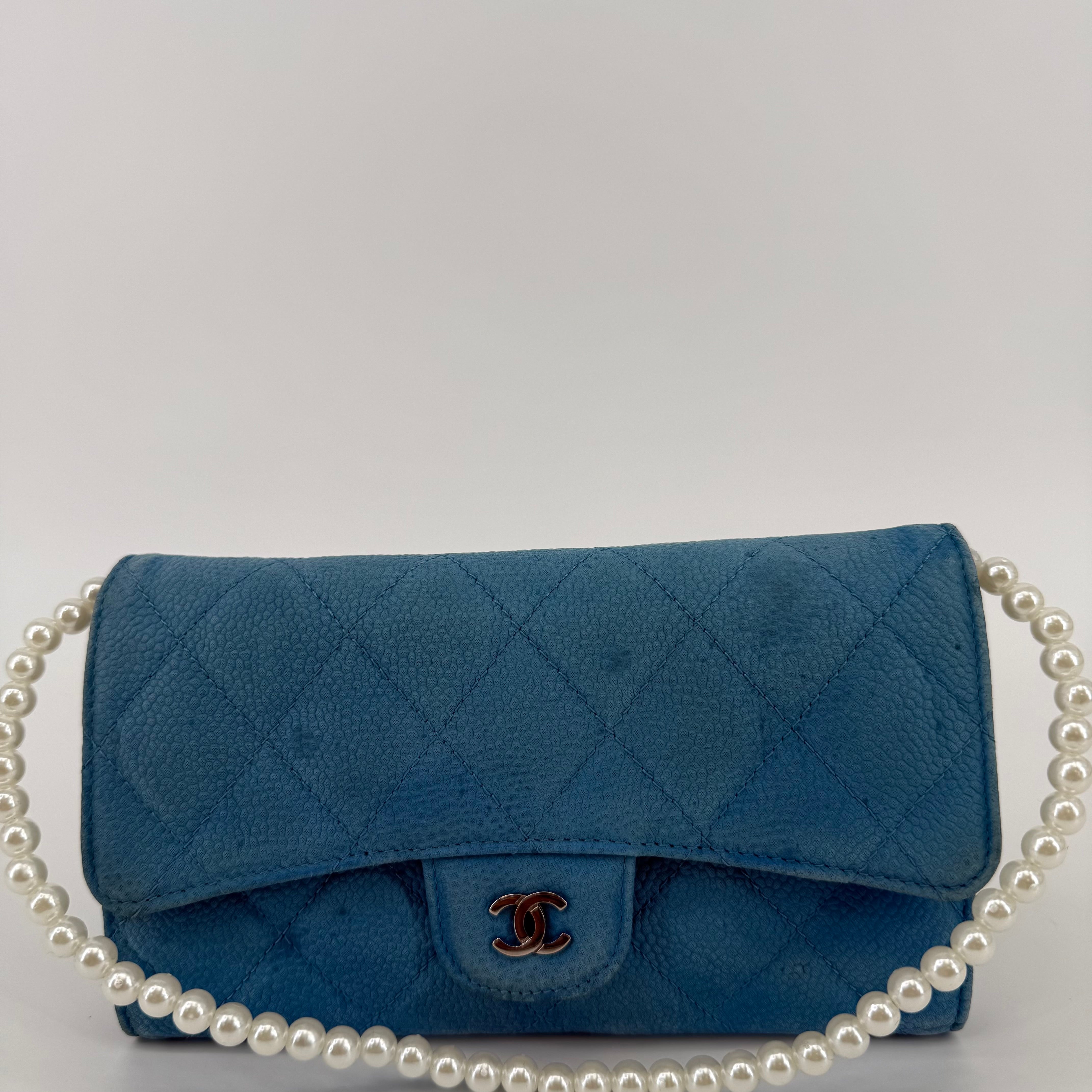 CHANEL Blue Quilted Caviar Leather Classic Flap WOC