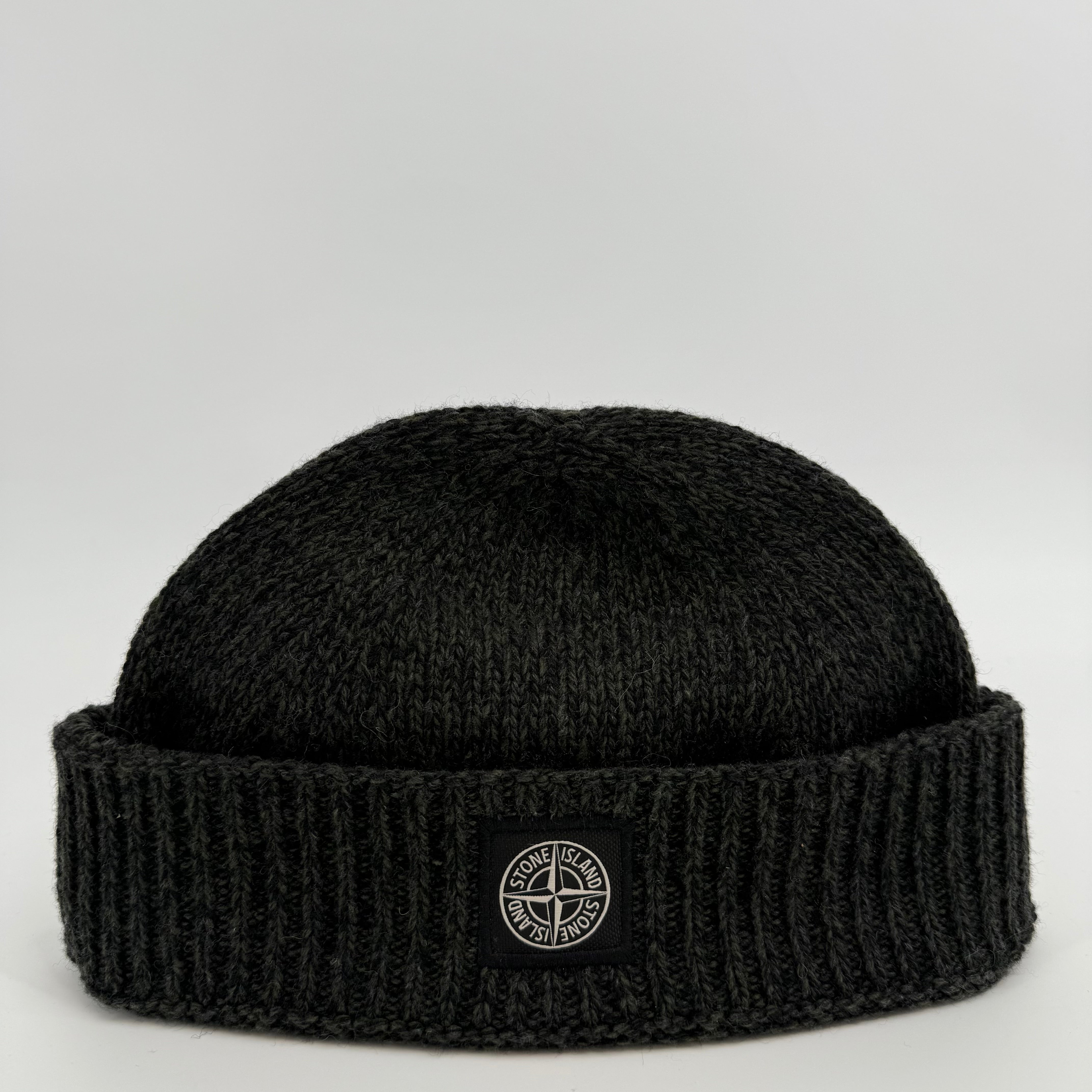 Stone Island Black Green Ribbed Wool Beanie