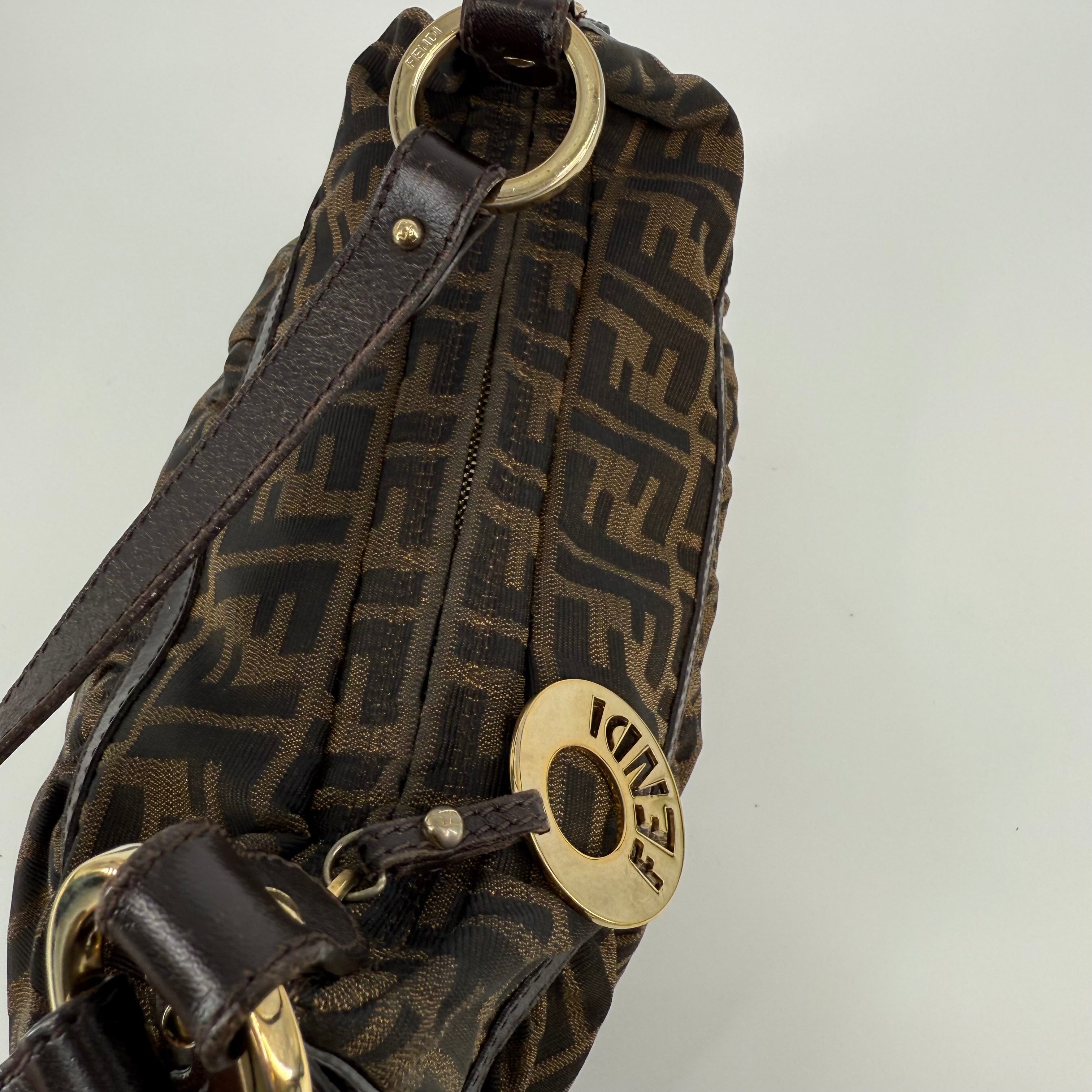 FENDI Brown Chef Zucca Logo Jacquard Handbag