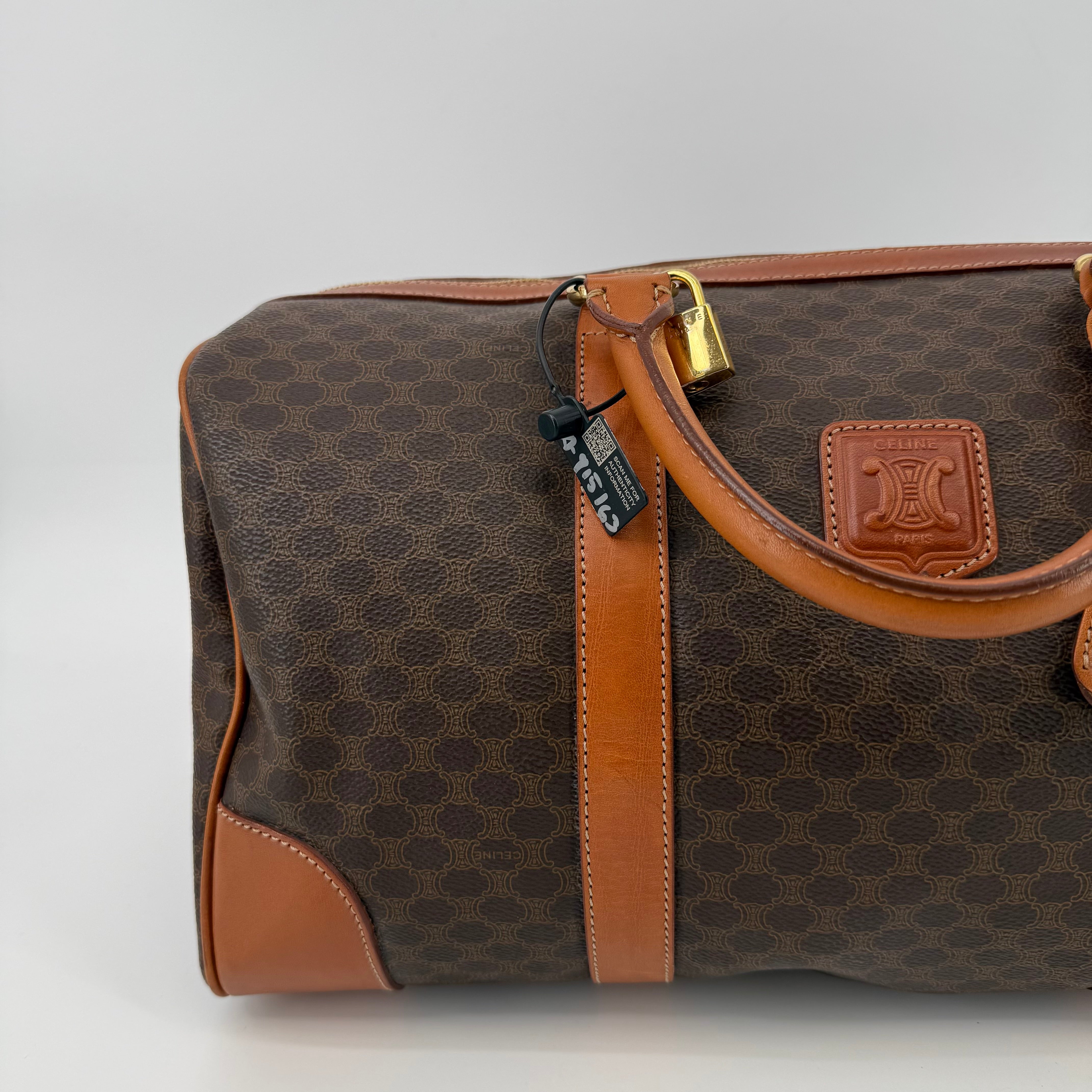 Celine Monogram Macadam Triomphe Boston 40 Bag With Lock & Key (915163)