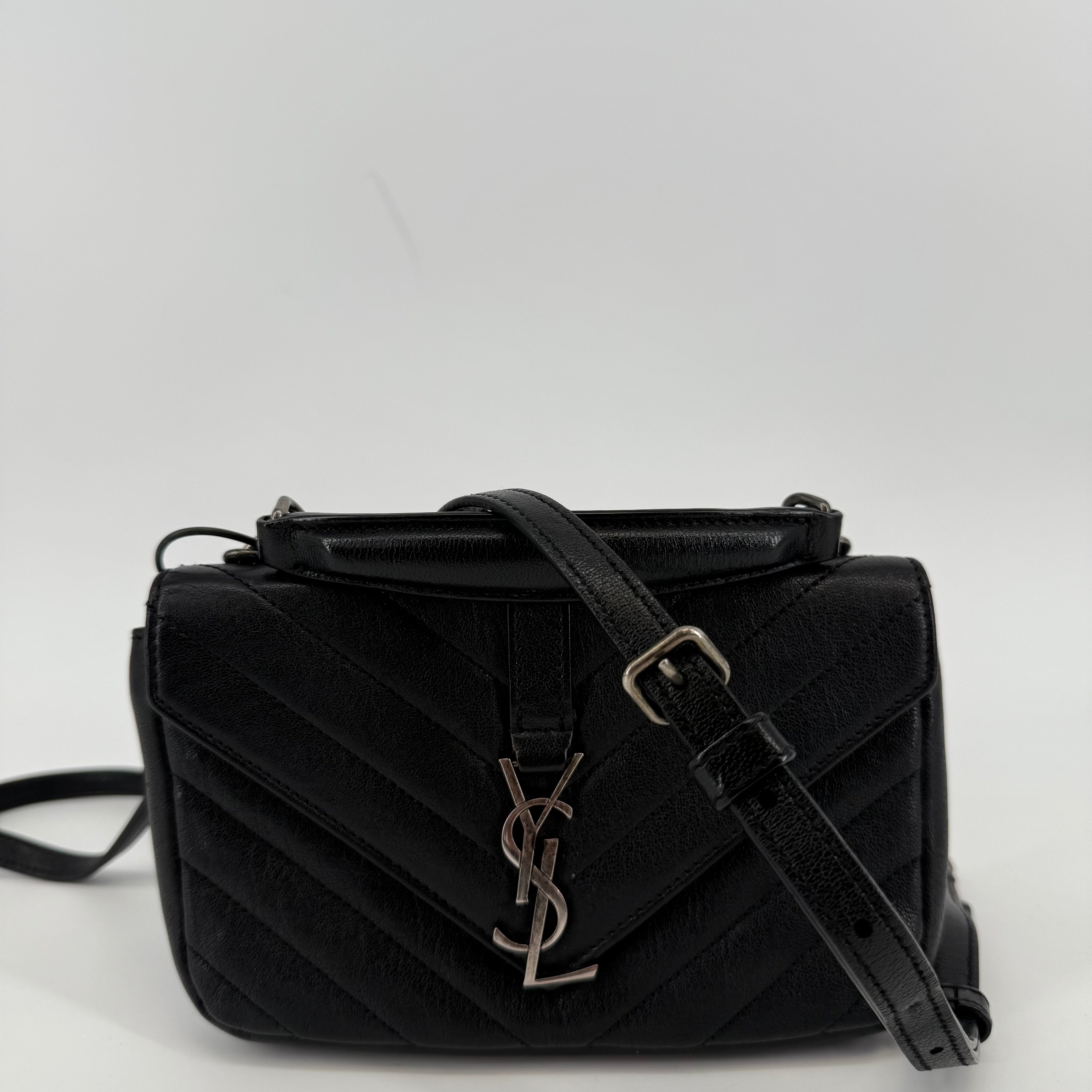 YSL Black Monogram College Quilted Leather Shoulder Bag (L-445)