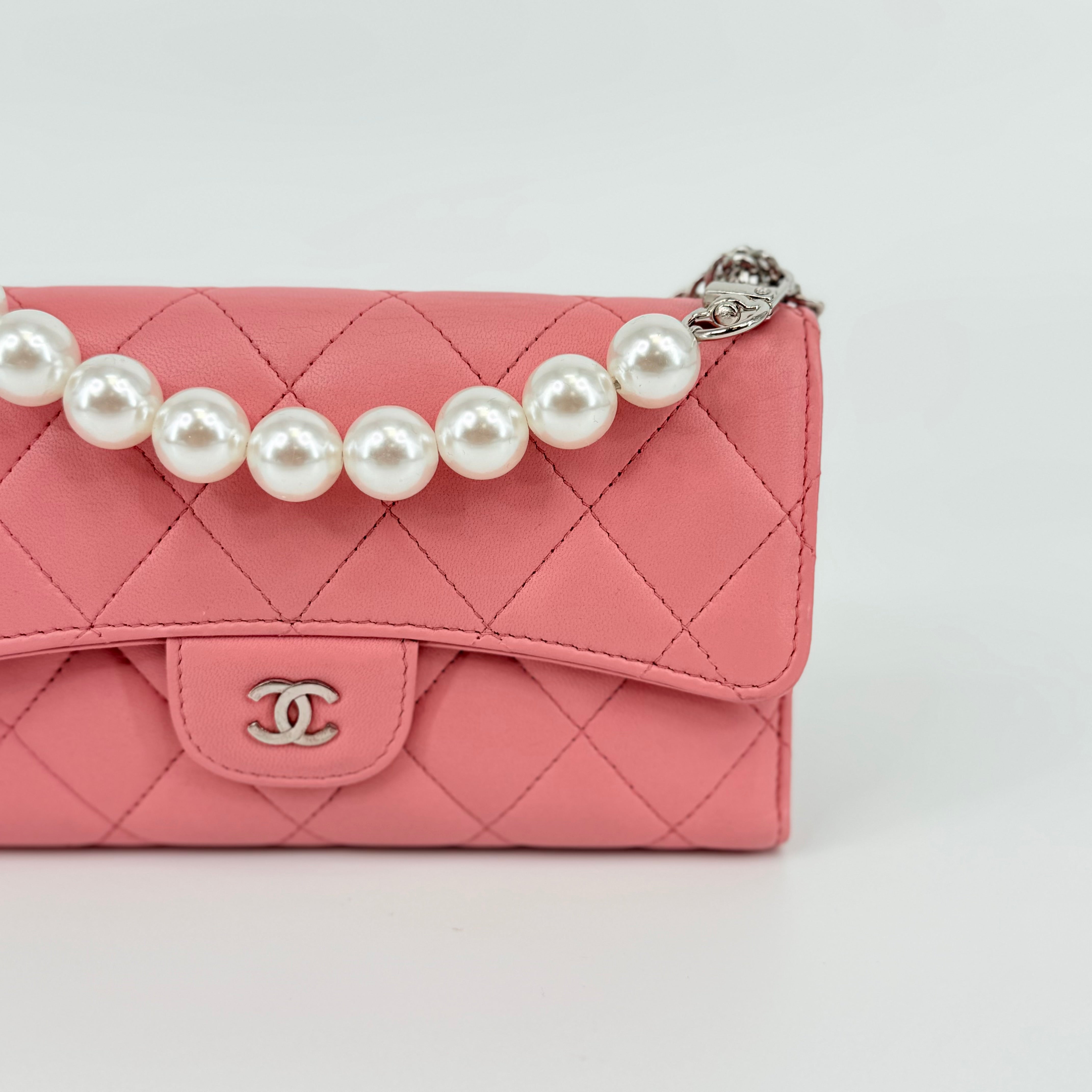 CHANEL CC Portafogli Clutch Wallet On Chain Pelle Rosa Pink